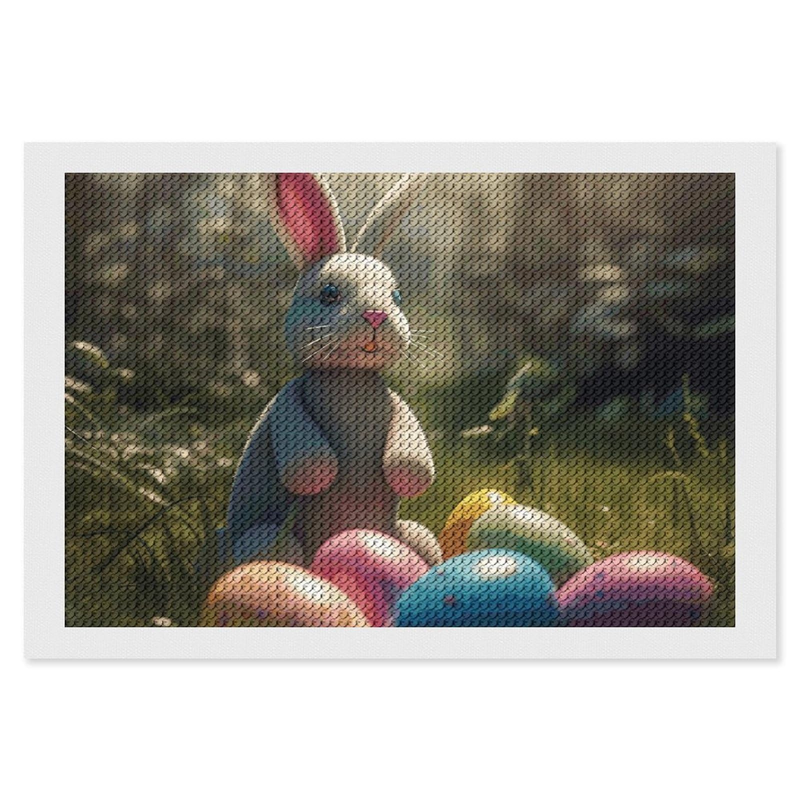 Rabbit and Easter Egg Diamond Painting Kits for Adults, DIY 5D Diamond Painting Kits for Beginners, Round Full Drill Diamond Dots Paintings, Diamonds Pictures Gem Art for Crafts Home Decor 8"x12"
