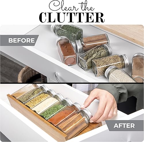 Miniatura 3 de Organizador de cajones de especias de cocina hecho con madera de acacia, insertos de cajones de especias de 4 niveles que ahorran espacio de 13