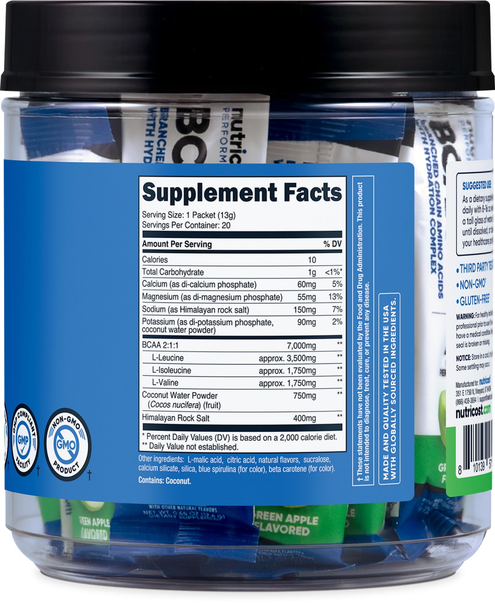 Nutricost BCAA+ Hydration Packets (Green Apple) 20 Stickpacks, Gluten-Free — Amazon image 5