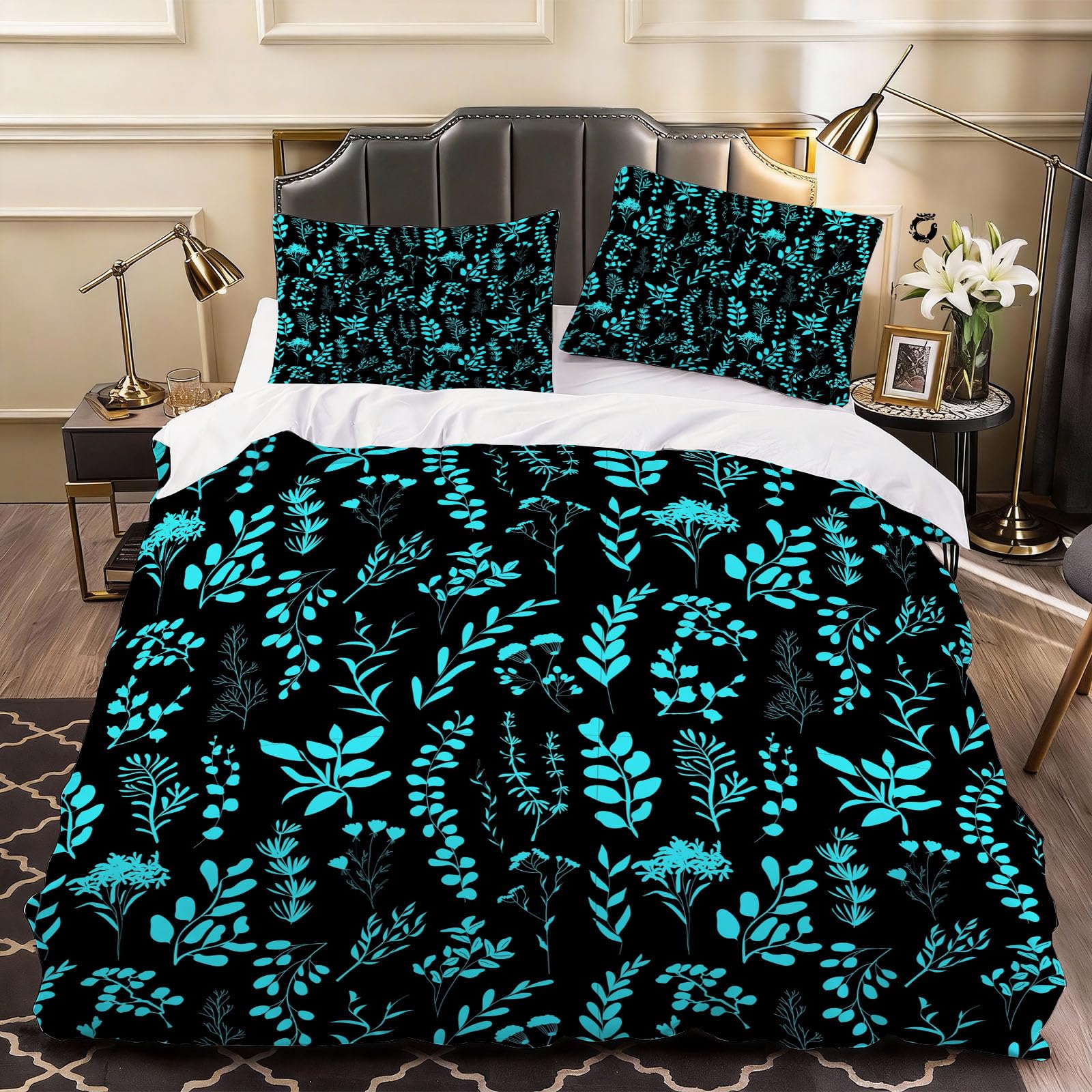3D Plant Leaves Duvet Cover Cartoon Bedding Double Bed Set, Soft Microfiber Comforter Cover Printed with Zipper Closure Quilt Coverr 200x200 cm and 2 Pillowcases