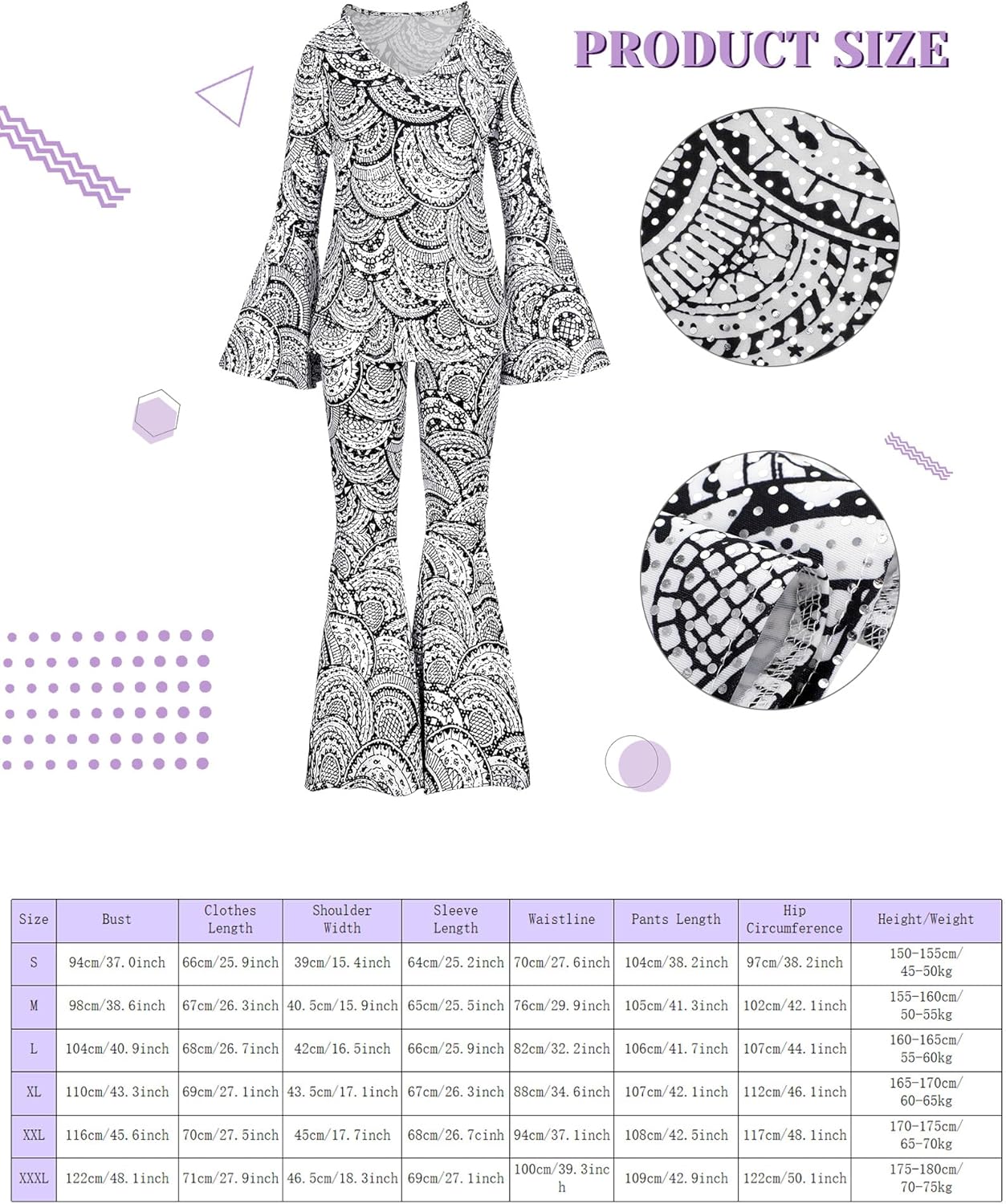 Jexine 7 Pcs 60s 70s Disco Outfits for Women Disco Party Costume Set Top Pants Sunglasses Ball Necklace Earring Wig Halloween - Image 2