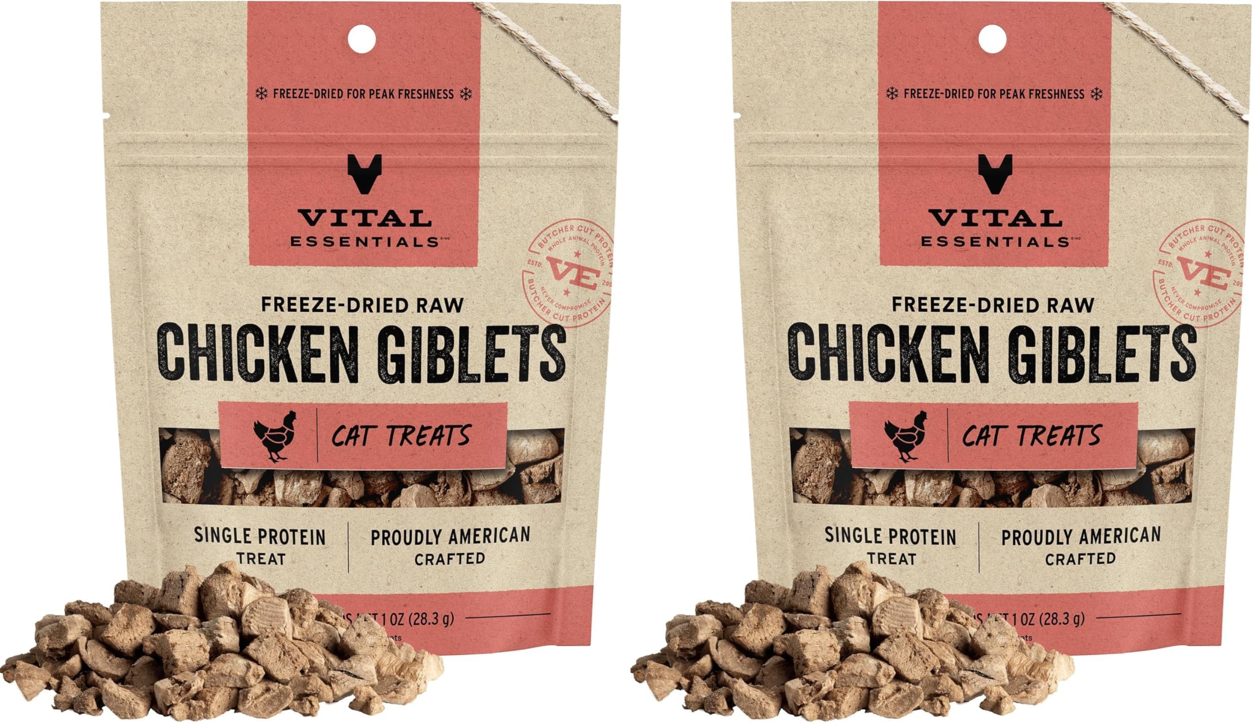 Vital Essentials Freeze Dried Raw Cat Treats | Chicken Giblets | 1 oz | Pack of 2