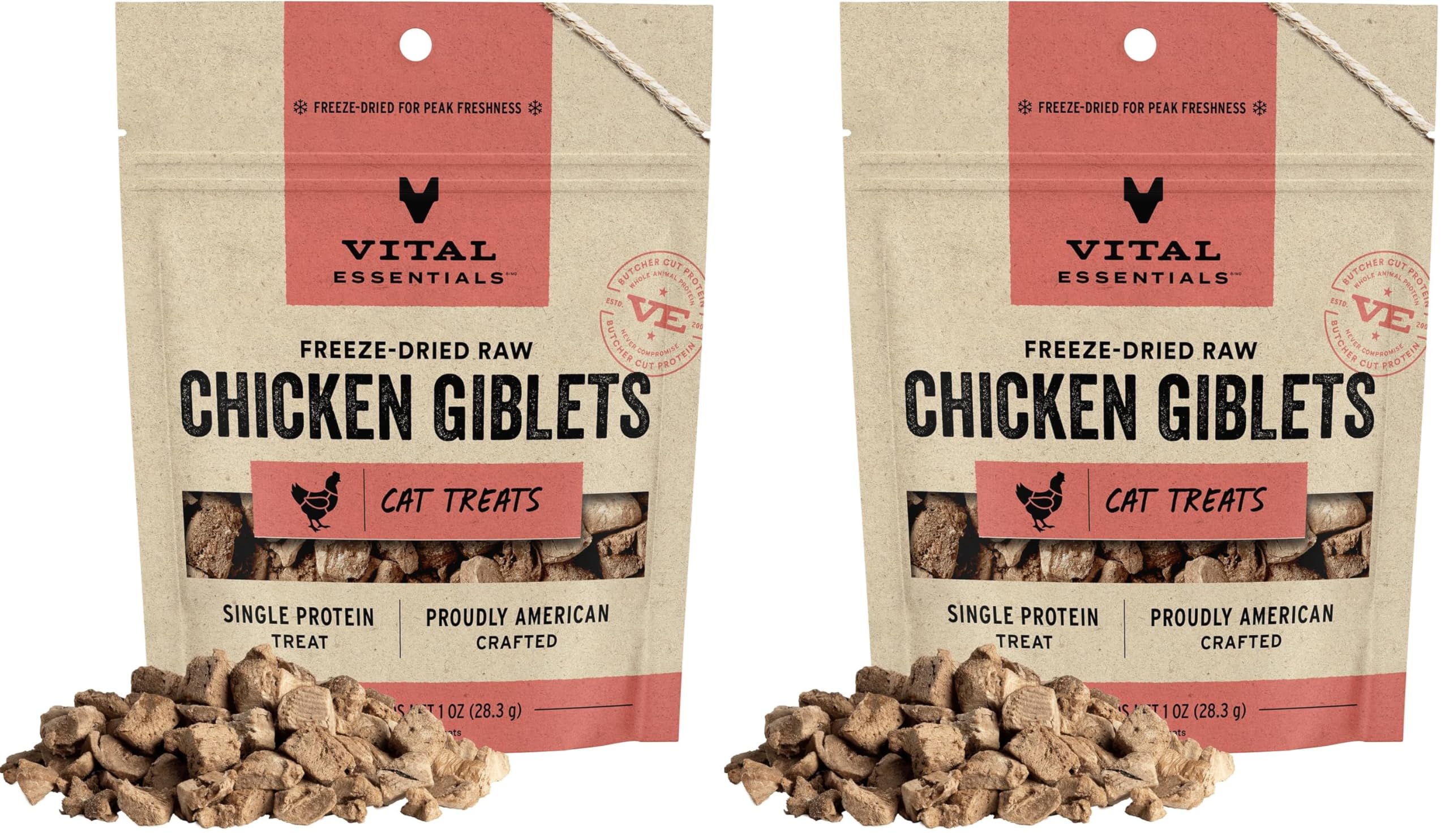 Vital Essentials Freeze Dried Raw Cat Treats | Chicken Giblets | 1 oz | Pack of 2