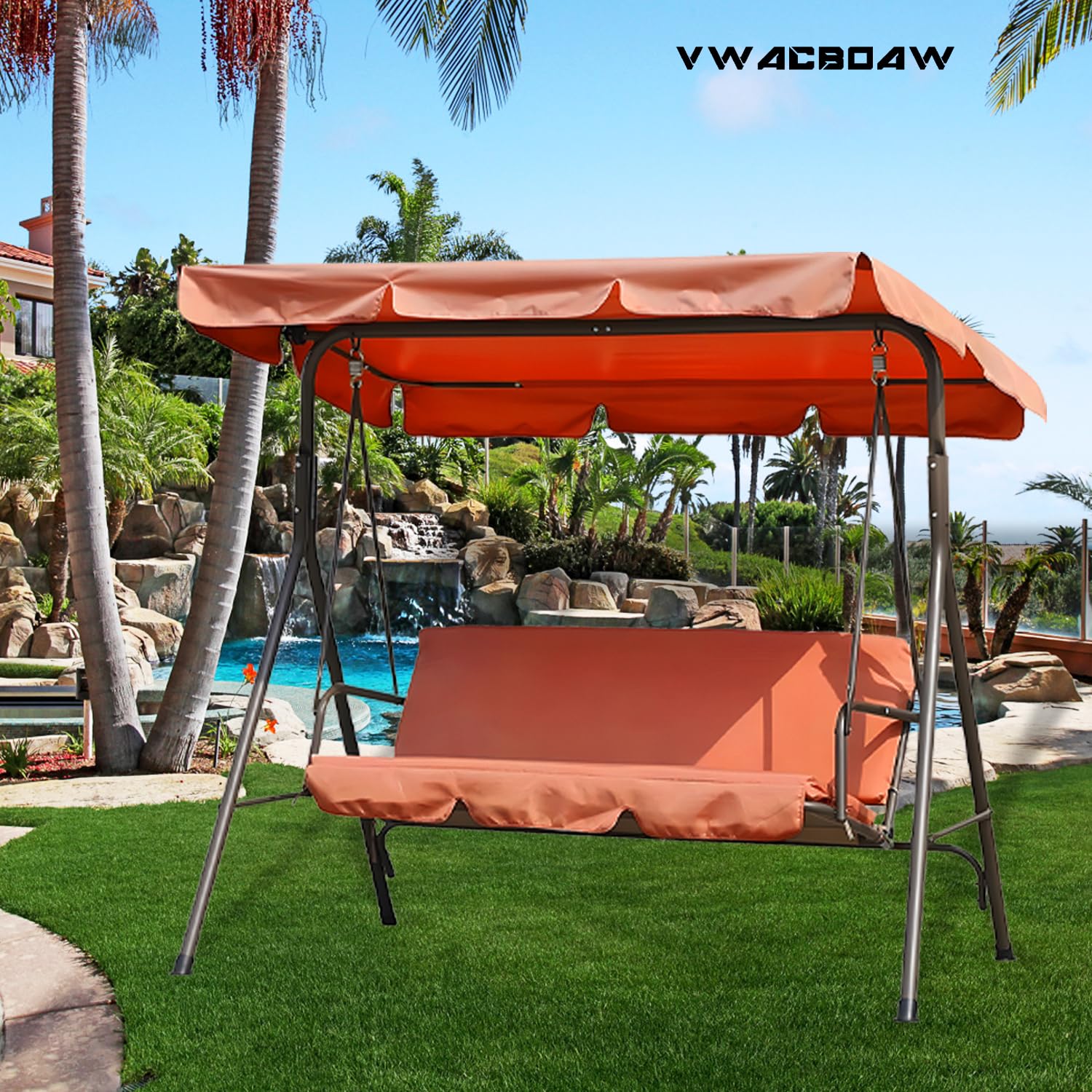 Hollywoodschaukel Dachbezug, Ersatzdach Hollywoodschaukel für 210 x 145cm Gestell, Wasserdicht, Winddicht, Polyestertuch, Anti-UV (Orange, Flachmaß 250 x 190cm)