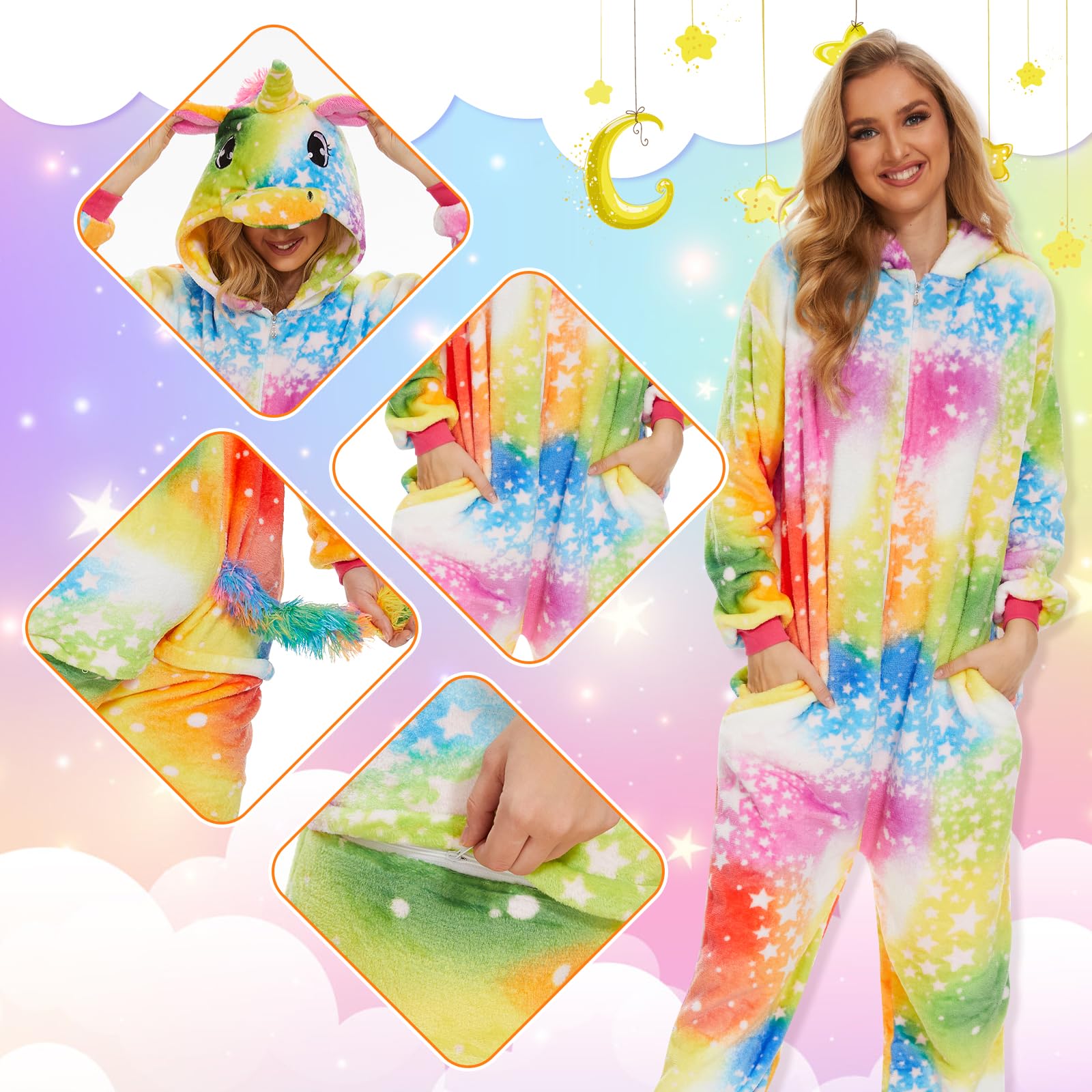 JONRRYIN Pyjama Animaux Adulte, Unisexe Animal Pyjamas Onesie, Costume Femme Combinaison pour Carnaval