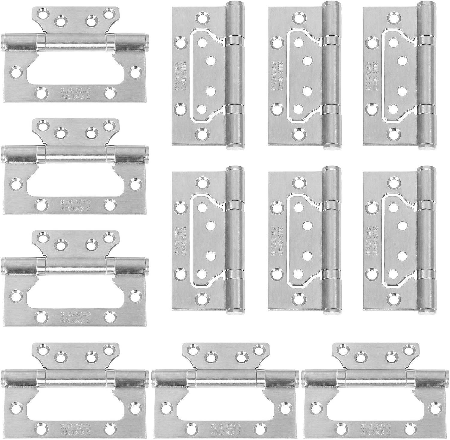 LANIAKEA12 Pack 4x3 Inch Non Mortise Door Hinges Stainless Steel Non