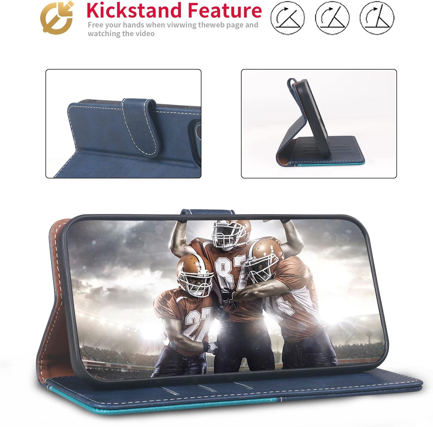 for iPhone 14 Plus Wallet Case,Leather Flip Case [RFID Blocking] Credit Card Holder Folio Magnetic Stand TPU Shockproof Cover Color Matching for iPhone 14 Plus (6.7") Blue Green - Image 4