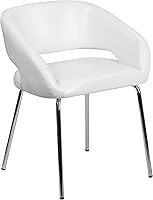 Vista 3 de EMMA + OLIVER Silla de recepción lateral LeatherSoft blanca contemporánea con patas cromadas