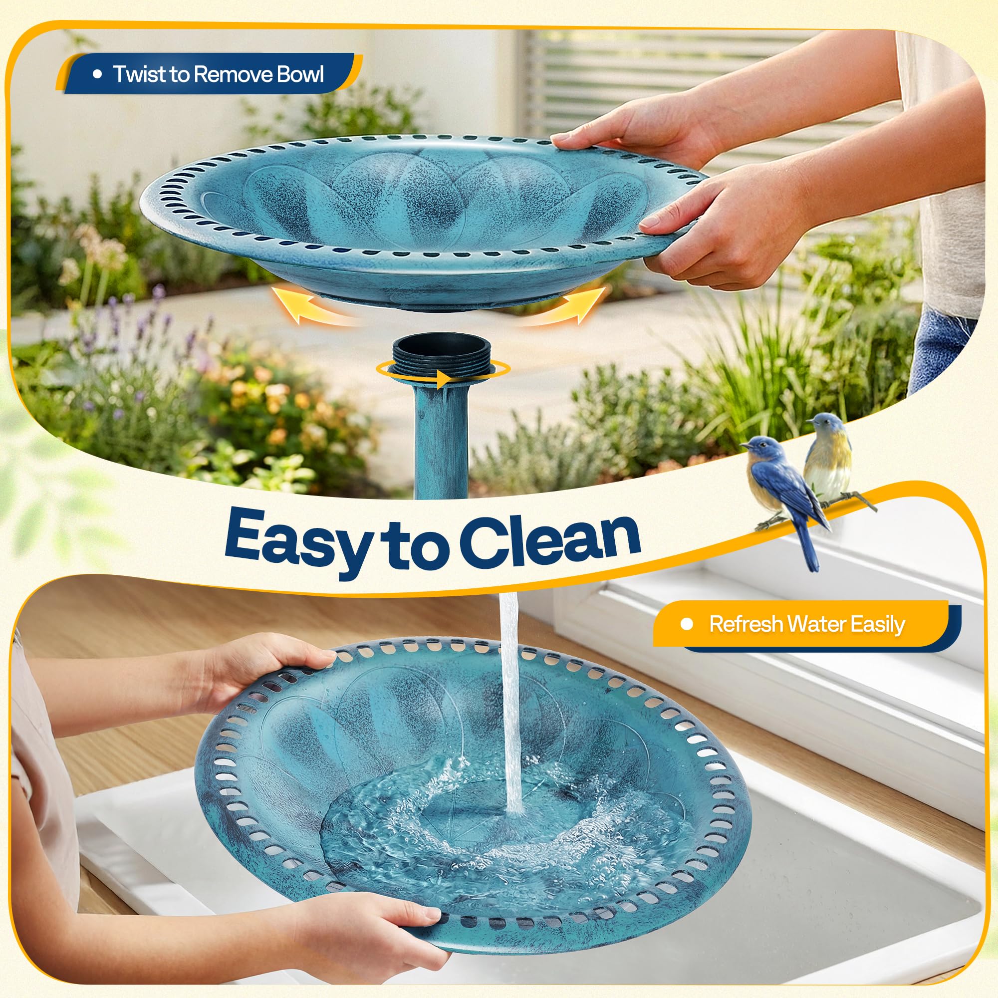 VIVOHOME Abbeveratoio per Giardino 71cm Altezza Poliresina Leggero Antico Plastica Resina da Terra Esterno Ciotola d'Acqua per Uccelli