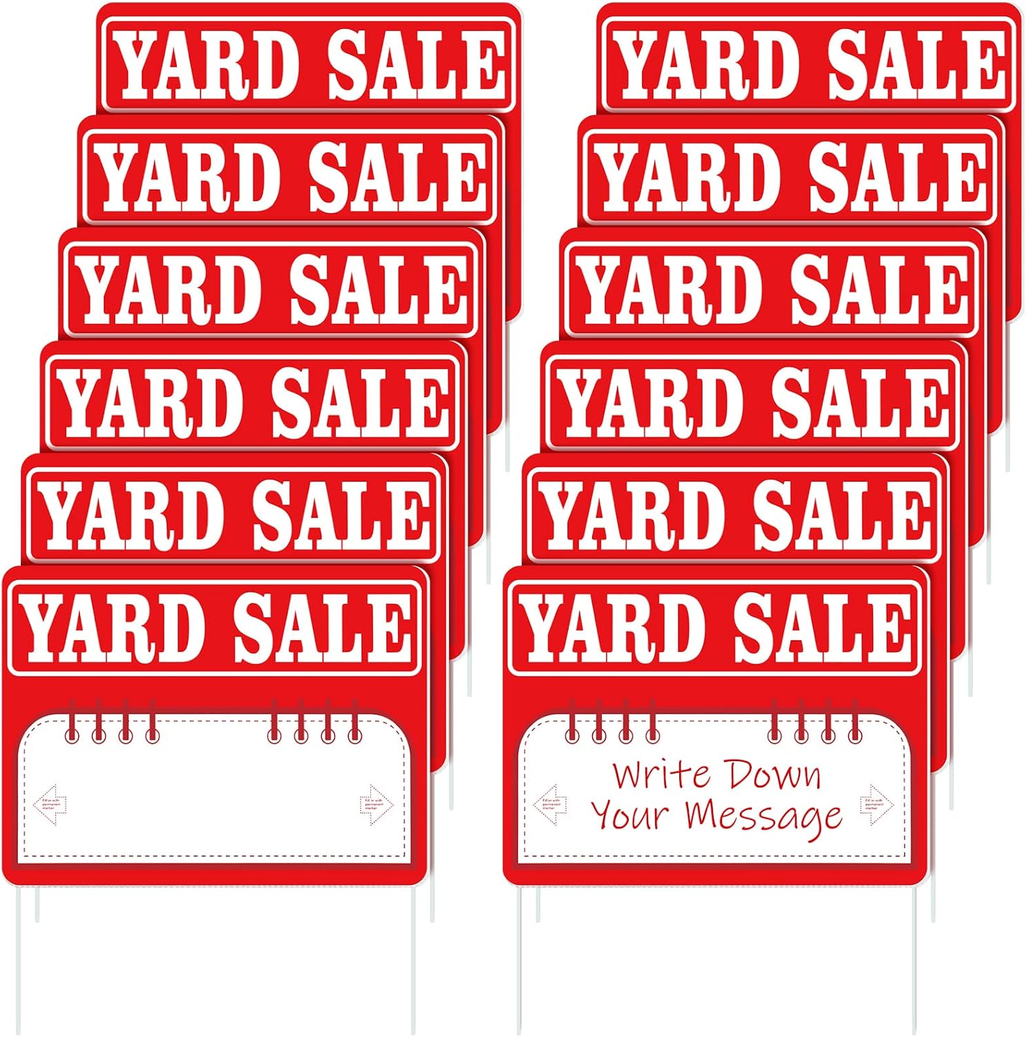12 Pack Yard Sale Signs with Stakes 16'' x 12'' High