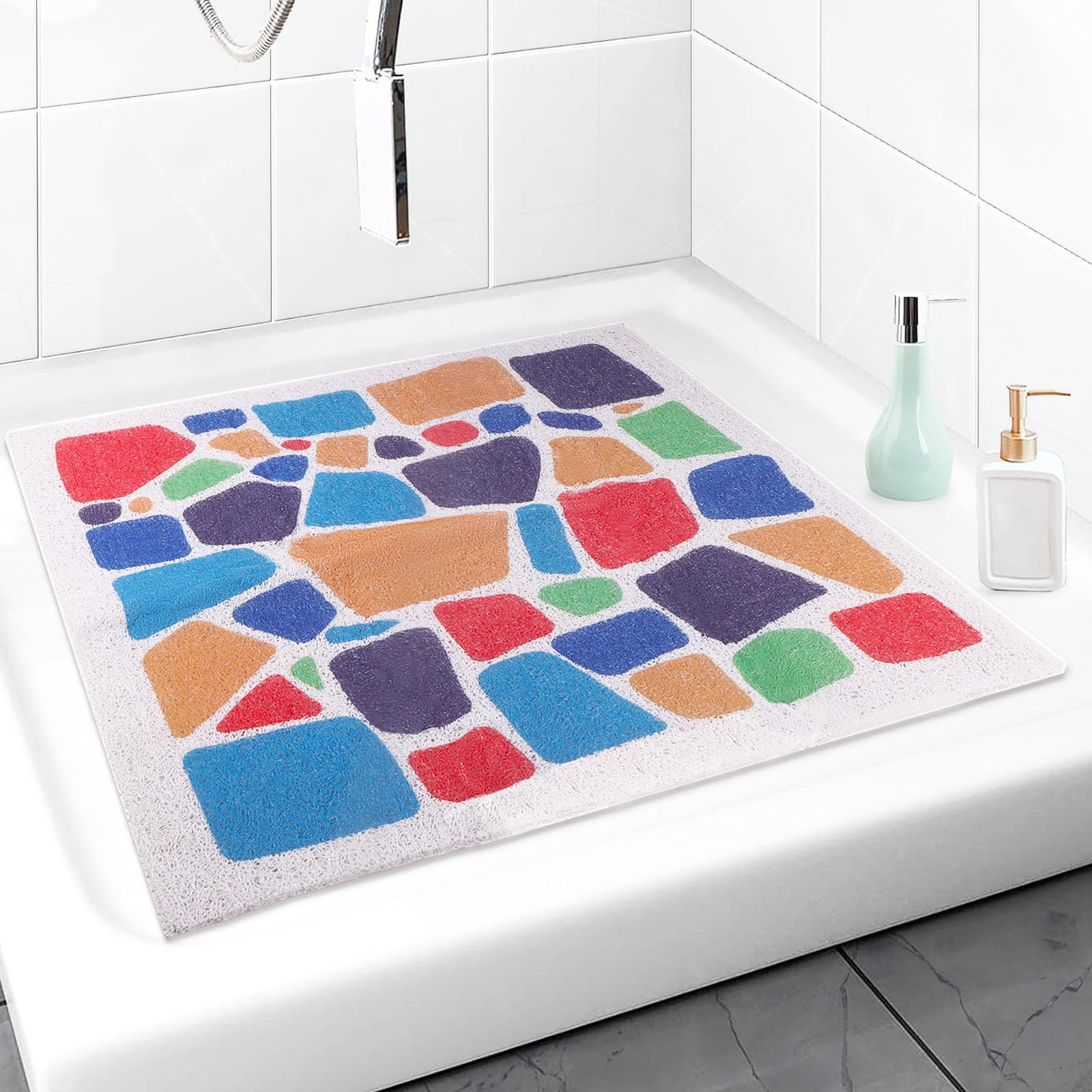 Alfombrilla de ducha antideslizante de 60 x 60 cm, de PVC suave, con orificios de drenaje, de secado rápido, alfombrilla de bañera para zonas húmedas, antideslizante, cómoda y duradera