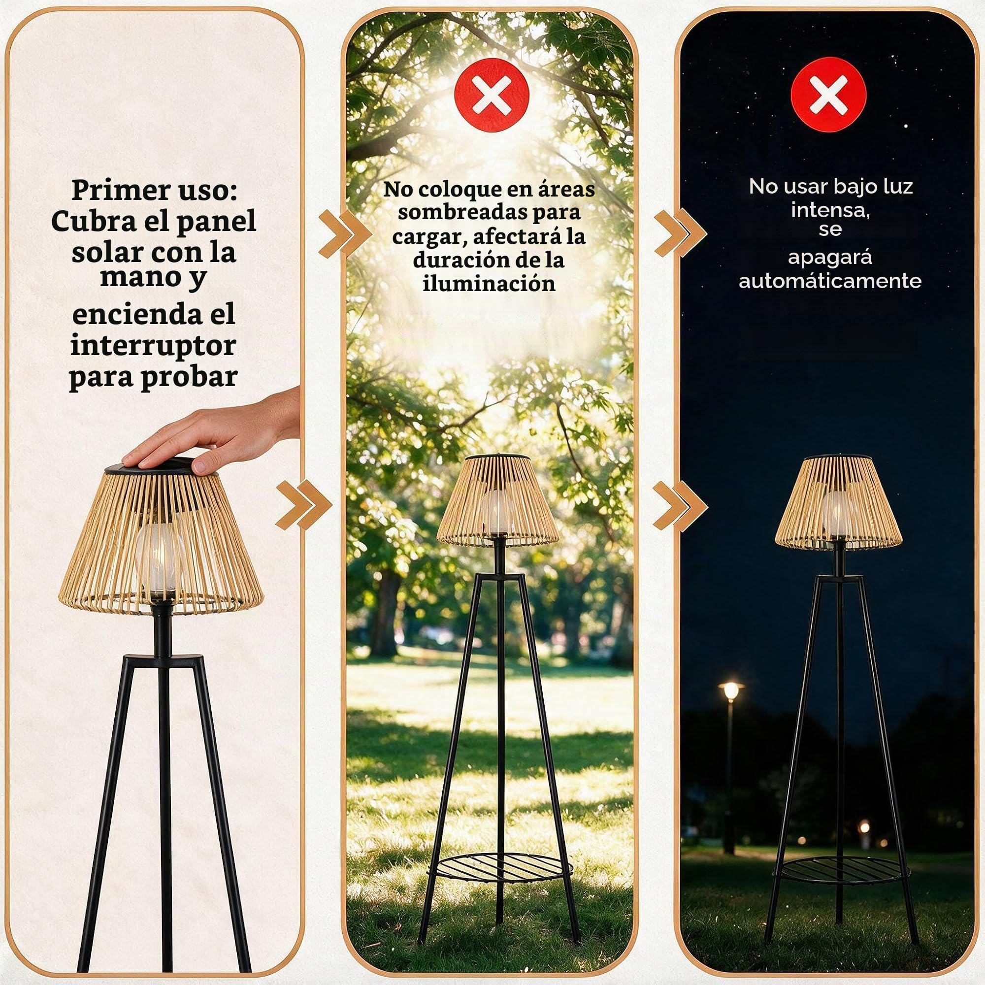 Lámpara Pie Solar Exterior, Soporte Plantas, Cuerda Nylon IP44, Luz Cálida