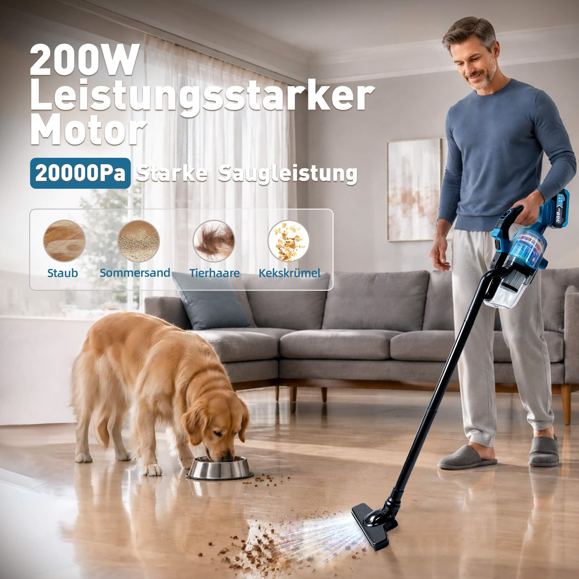 Aspiradora con batería para Makita 18 V 20000 Pa 5 en 1 45 min de autonomía (azul con 1 pila) | Aspiradora de mano con luz LED, 700 ml, 2 filtros HEPA lavables para pelo de animales, coche, hogar, oficina