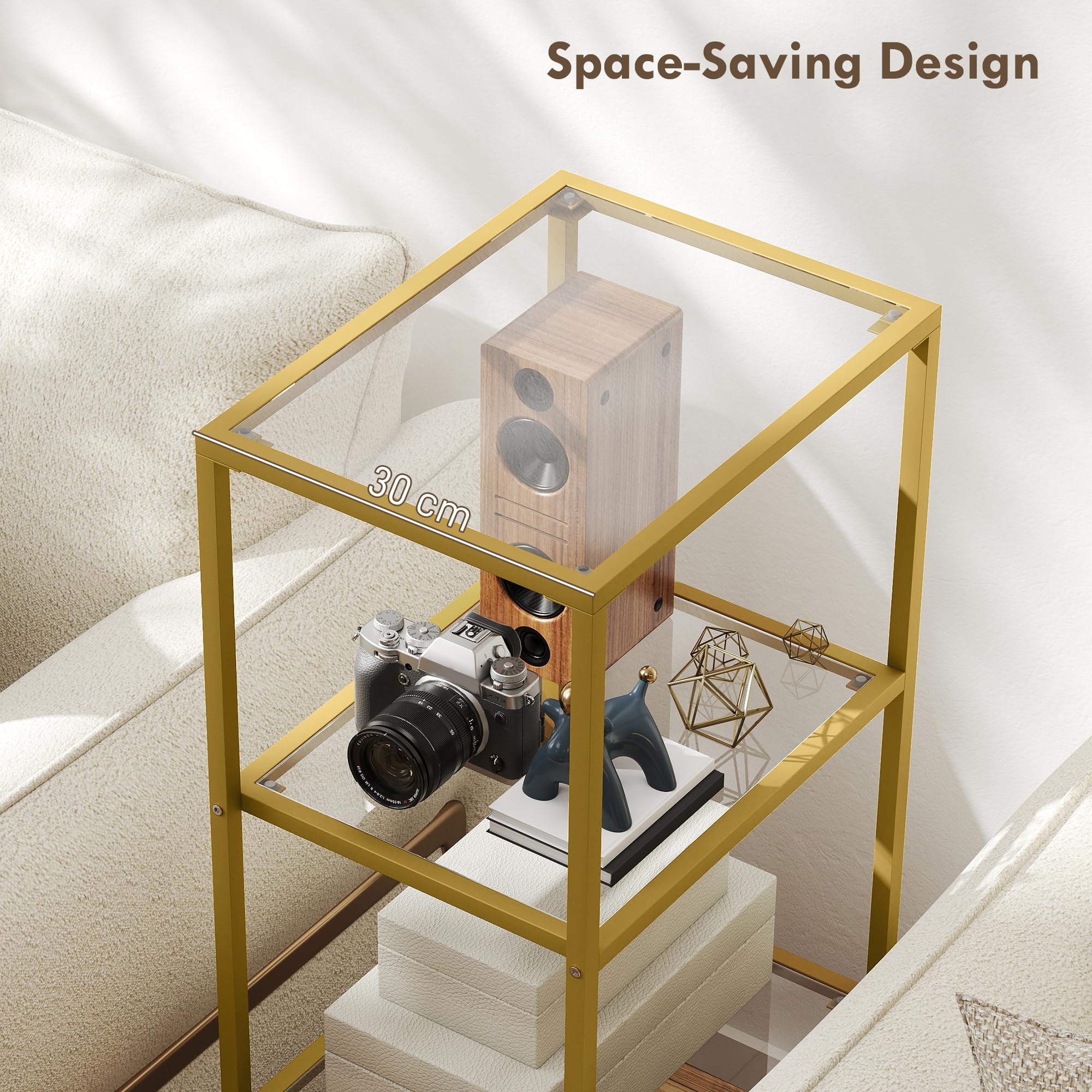 HOMCOM 4-stöckiges Glasregal modern 40x30x97 cm Goldfarben