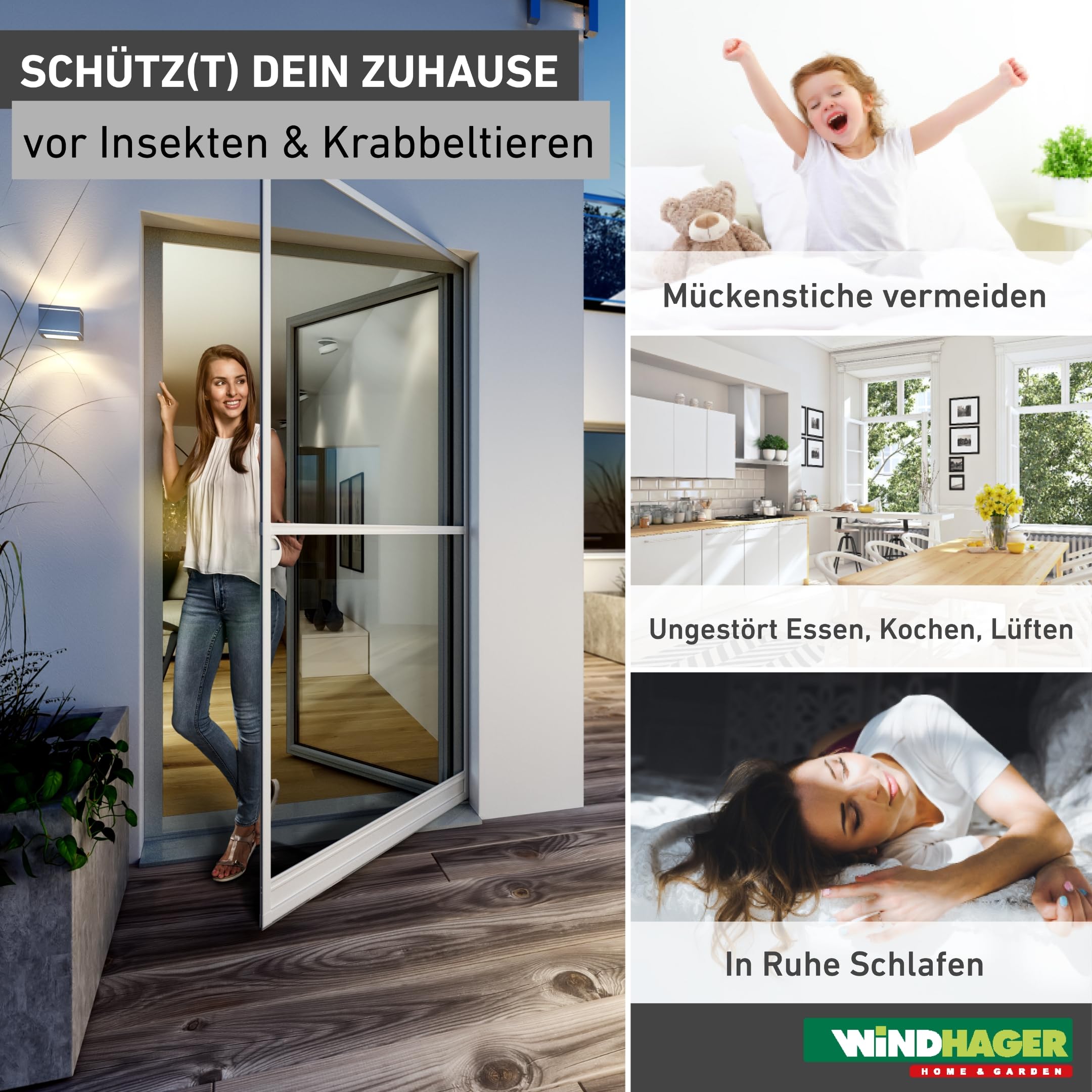Windhager Fliegengitter Balkontür 100x210 cm Weiß, Aluminiumrahmen, individuell kürzbar, Insektenschutz Tür für Balkon und Terrasse, Magnetverschluss, langlebiges Gewebe, stabile Ausführung, 04506