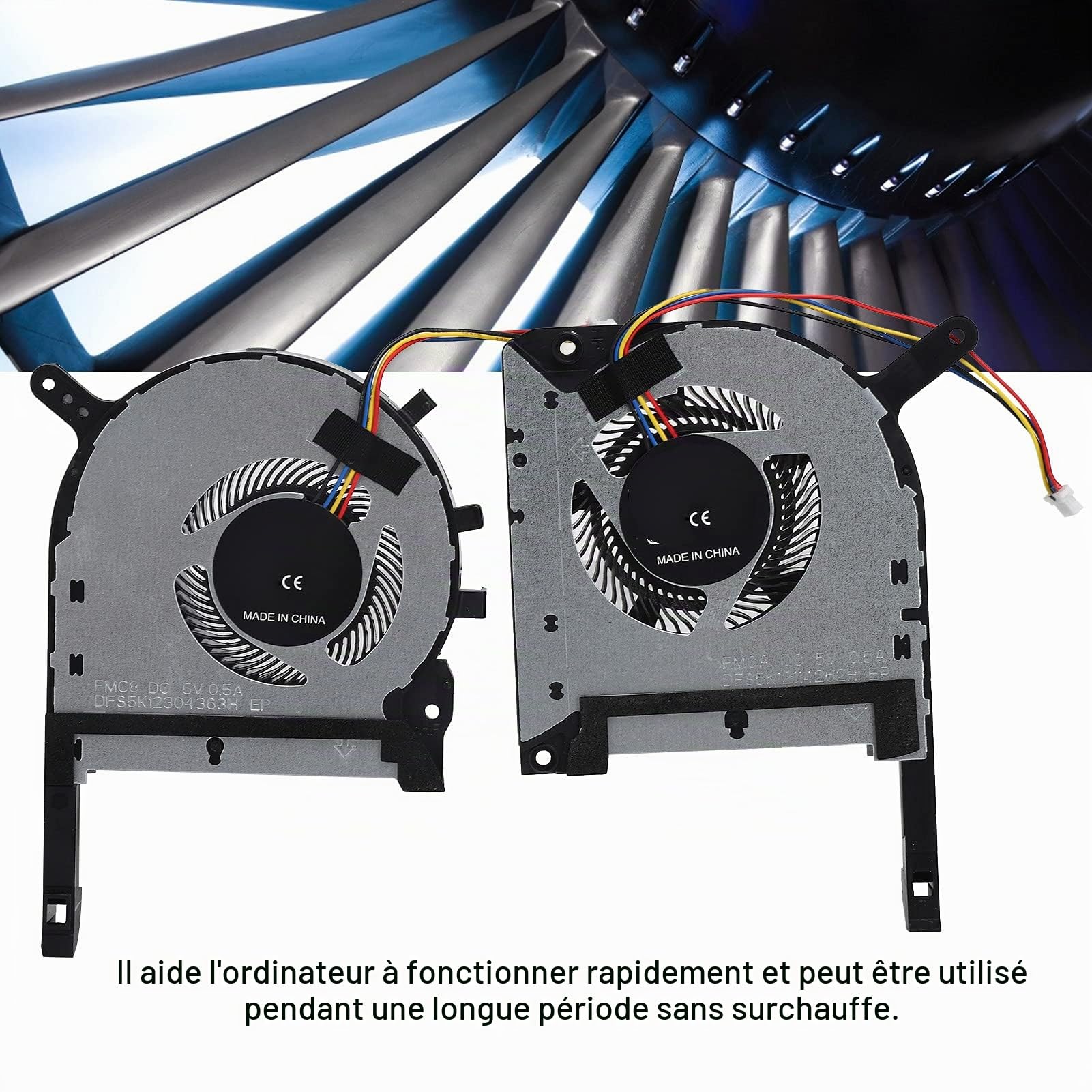DFS5K12114262H CPU Ventilateur GPU, remplacement 4 broches Portable Ventilateur de refroidissement interne pour Tuf FX505 FX505GM FX505GM FX505DT FX705 (alliage d'aluminium)