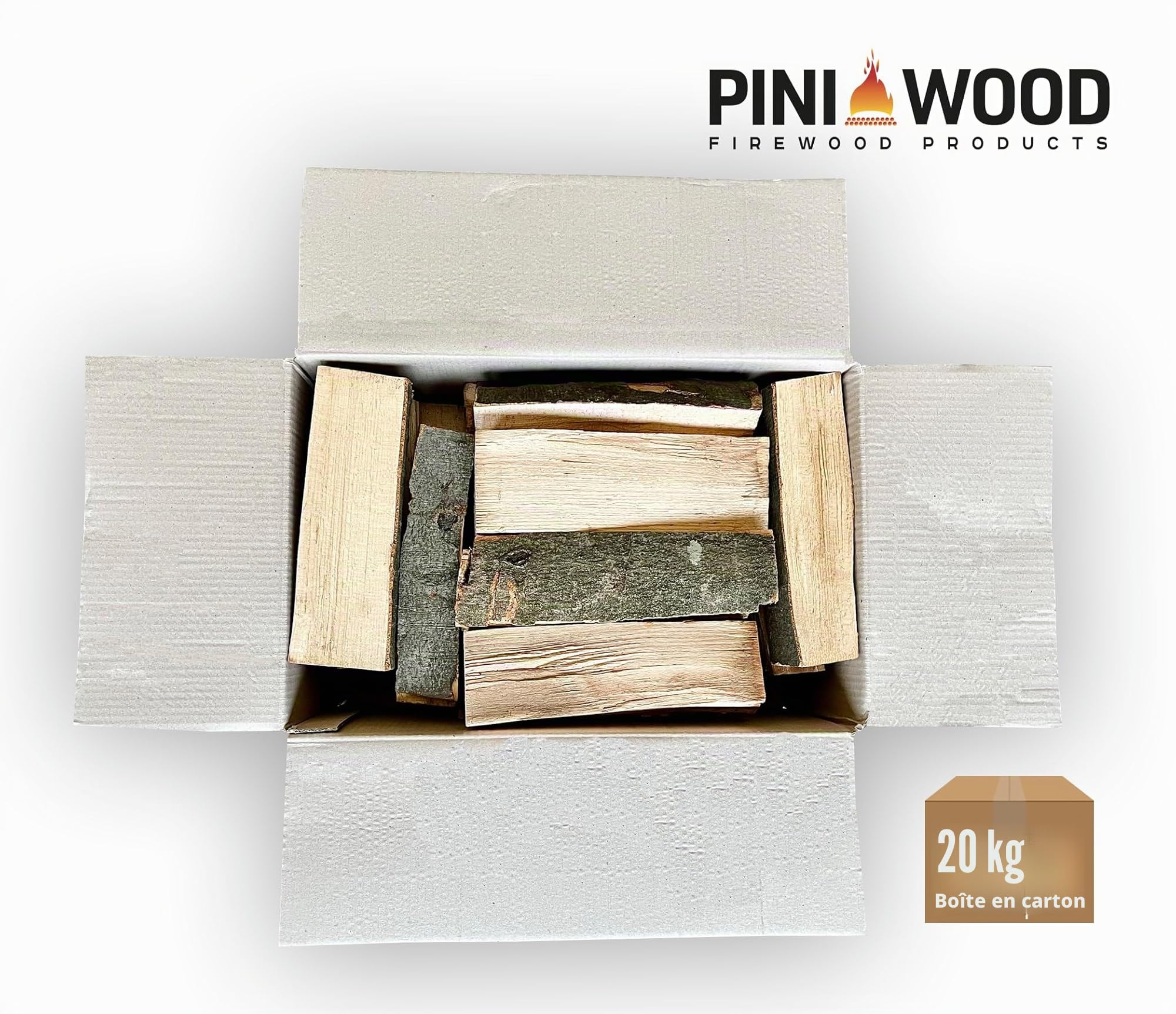 PINI Bois de chauffage en hêtre, prêt à l'emploi, 20 kg, environ 25 cm, pour cheminée, barbecue, brasero, four à pizza, fumoir.