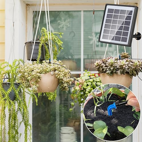 Miniatura 7 de PChero Kit de riego por goteo automático solar, sistema de riego automático con 12 modos de temporizador para interiores y balcón, invernadero de