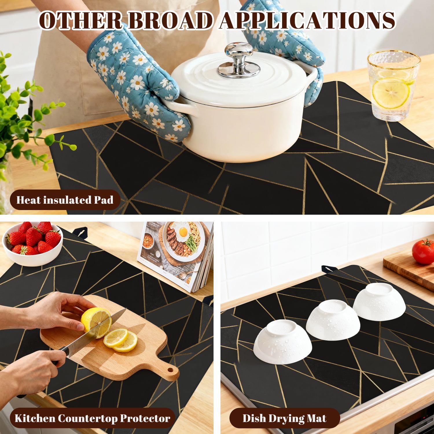 Stove Top Covers for Electric Stove Modern mosaic black gold Glass Cooktop Burner Covers Heat Resistant Protector Kitchen Decor Keep Stove Clean 28''x20''