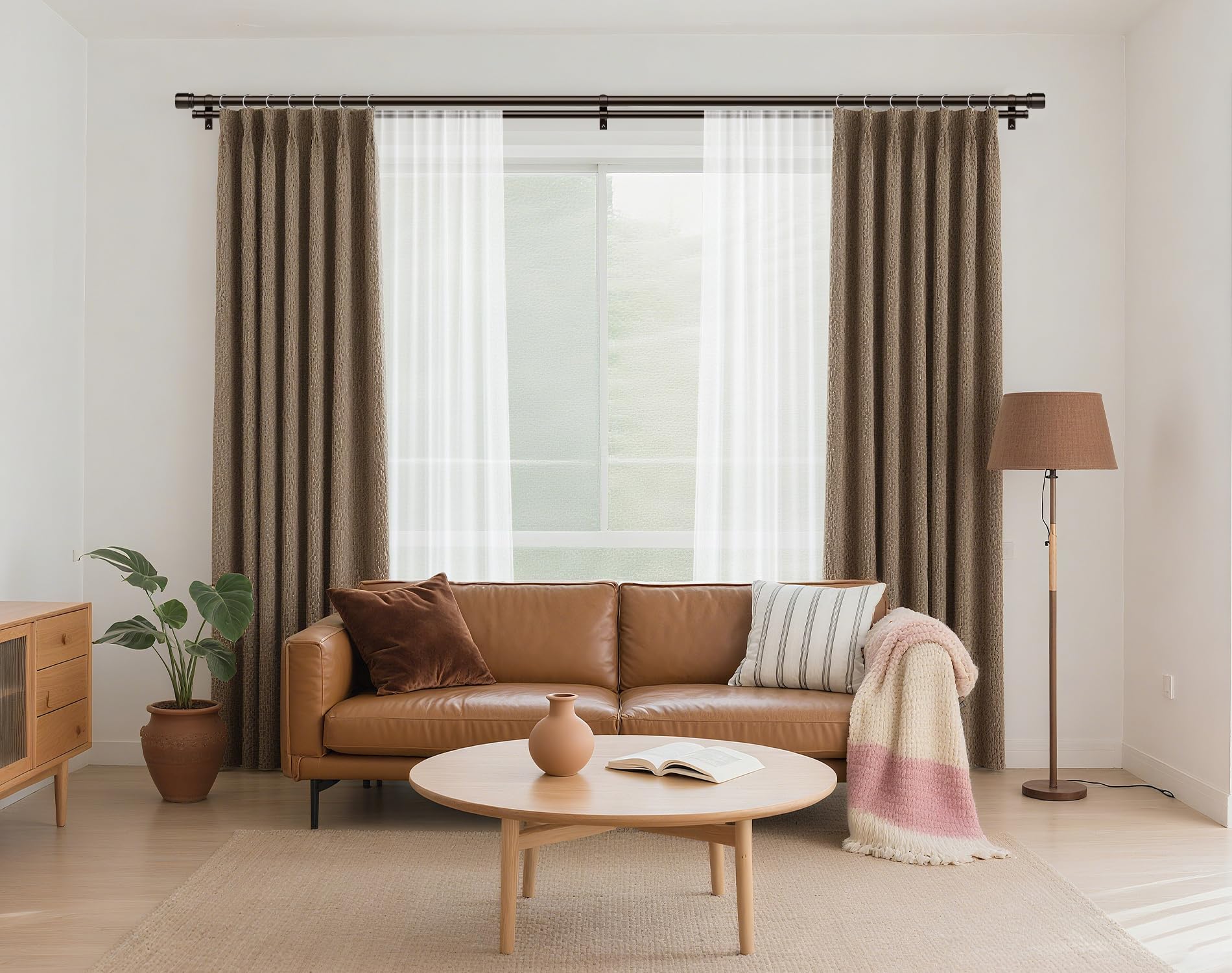 HOTOZON Bronze Bastone da Tenda Doppio 90-182 cm, 25 mm Estensibile Bastone Tenda Doppio Montado en la 9ared con Remates de Tapa Para Ventanas