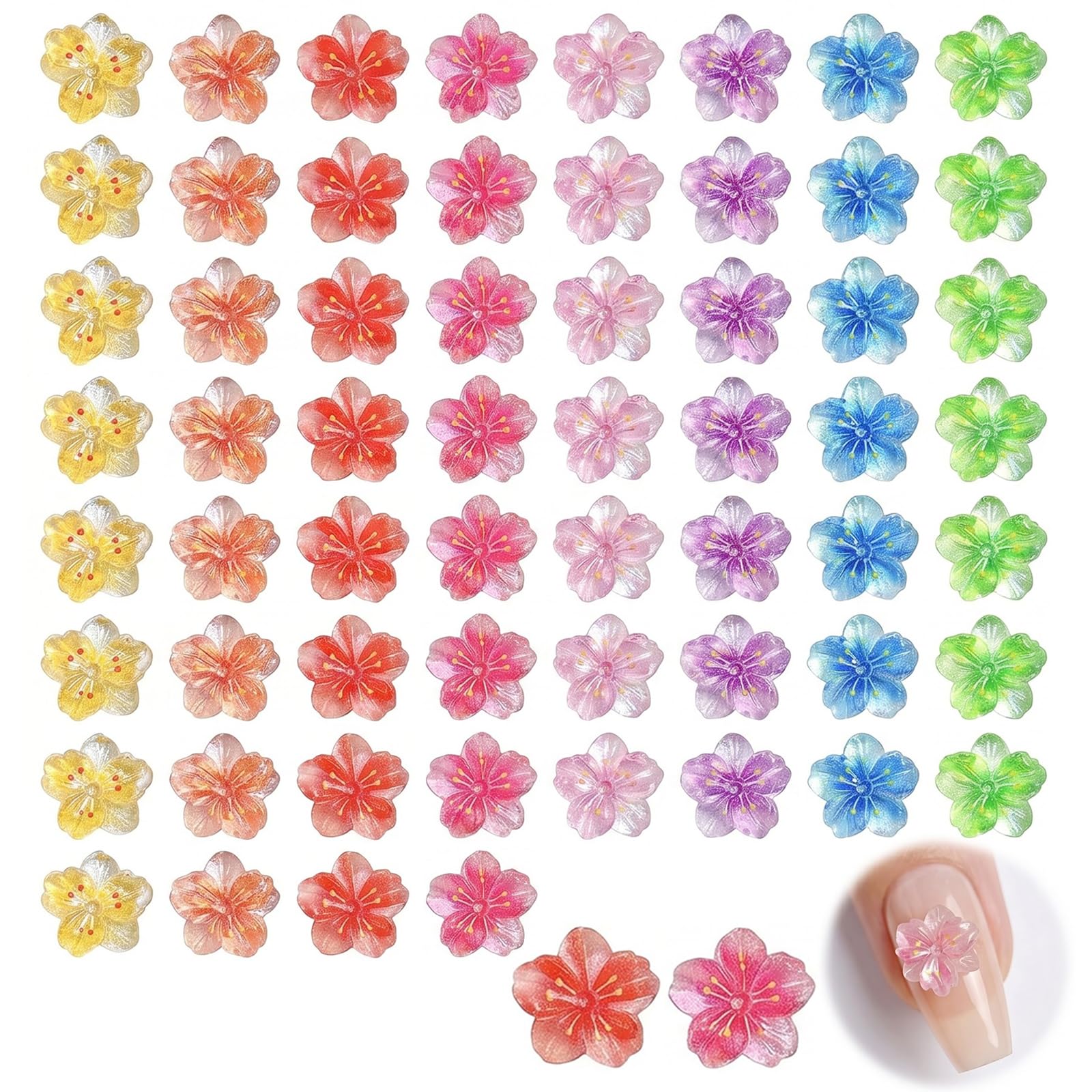 60 sztuk zawieszek do paznokci z kwiatami 3D, biżuteria do paznokci, przezroczyste cyrkonie, styl hawajski, dekoracja do paznokci z żywicy, do letniego manicure'u, akcesoria do samodzielnego wykonania