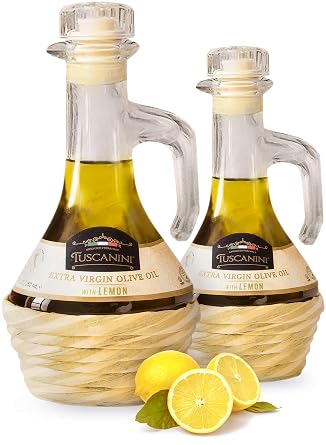 Tuscanini Lemon Infused Extra Virgin Olive Oil 250mL 2 Pack, Imported from Italy, Cold-Pressed, Luxurious Taste, All Natural, Non GMO, Premium Extra Virgin Olive Oil with Lemon