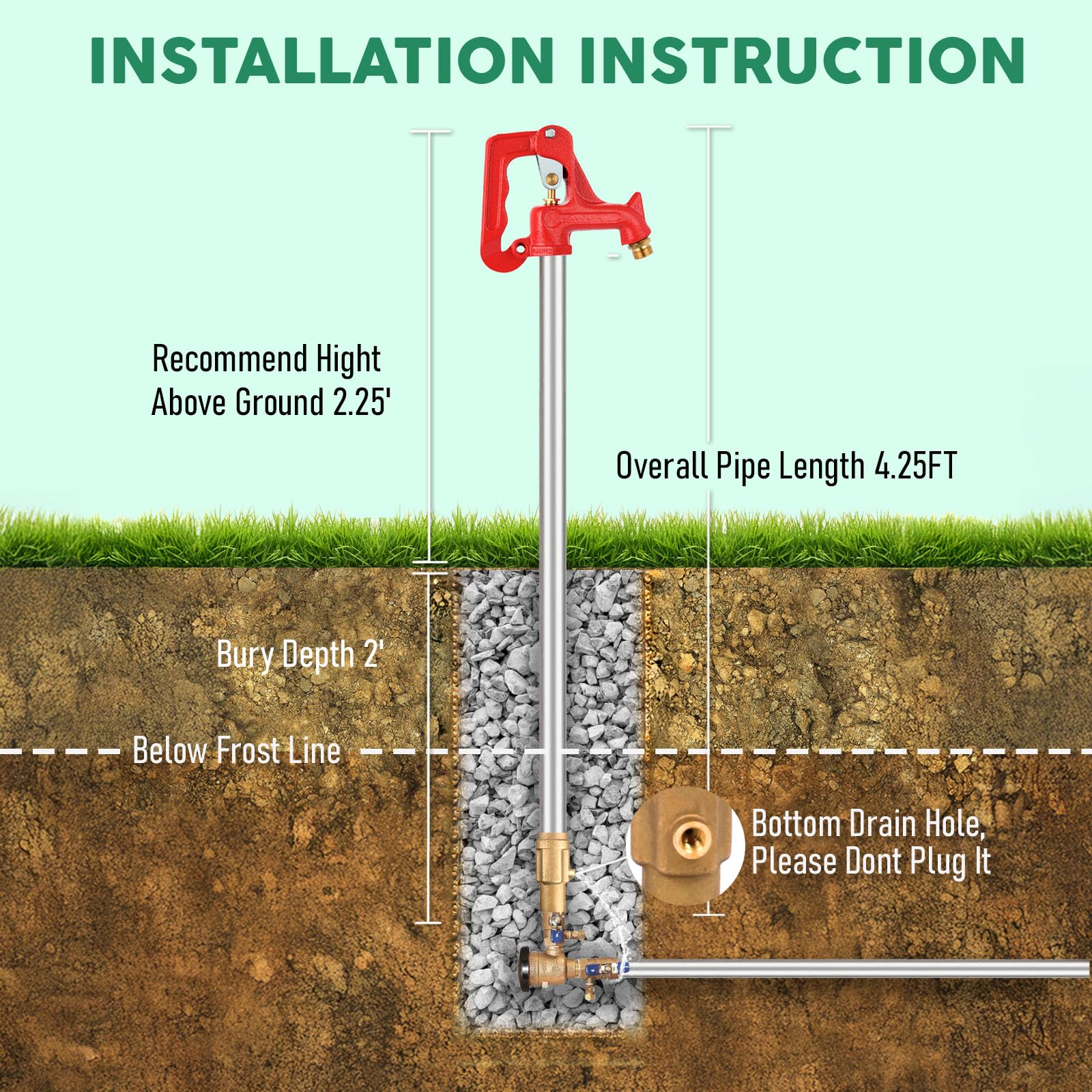 Spring Hydrant Buried Frostproof Yard Hydrant Assembly Water Source Bury Depth Frost Proof