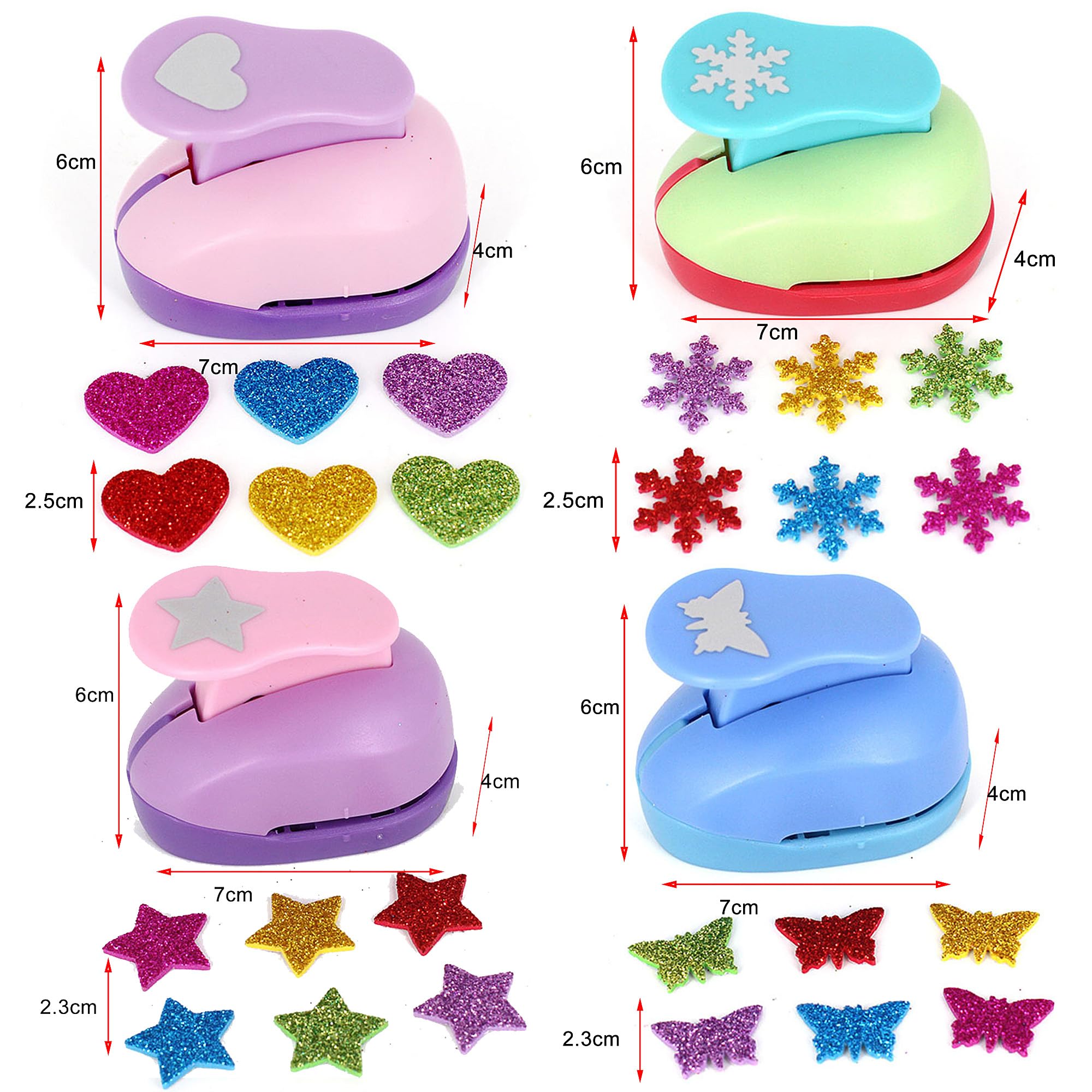 4 Pezzi punzoni di carta, motivo farfalla, stella, cuore, fiocco di neve Stampini per Carta, Mini Perforatrice, punzoni punzonatrice Scrapbook Craft per Fai-da-Te, Foto Album, Scrapbooking
