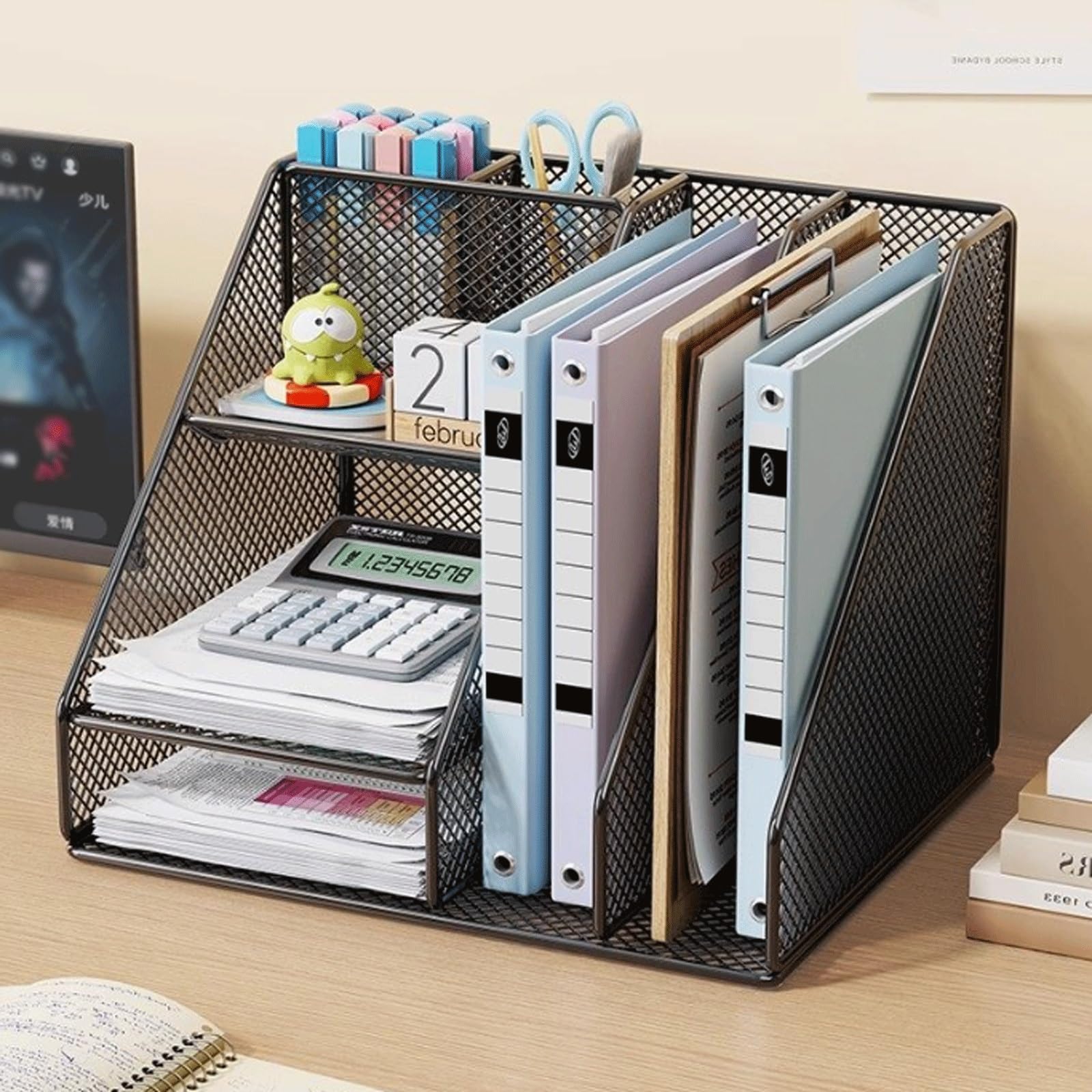 Organizer Scrivania con portadocumenti, 3 Livelli Organizer Ufficio Porta Documenti Organizzatore in Rete per Scrivania(Black)