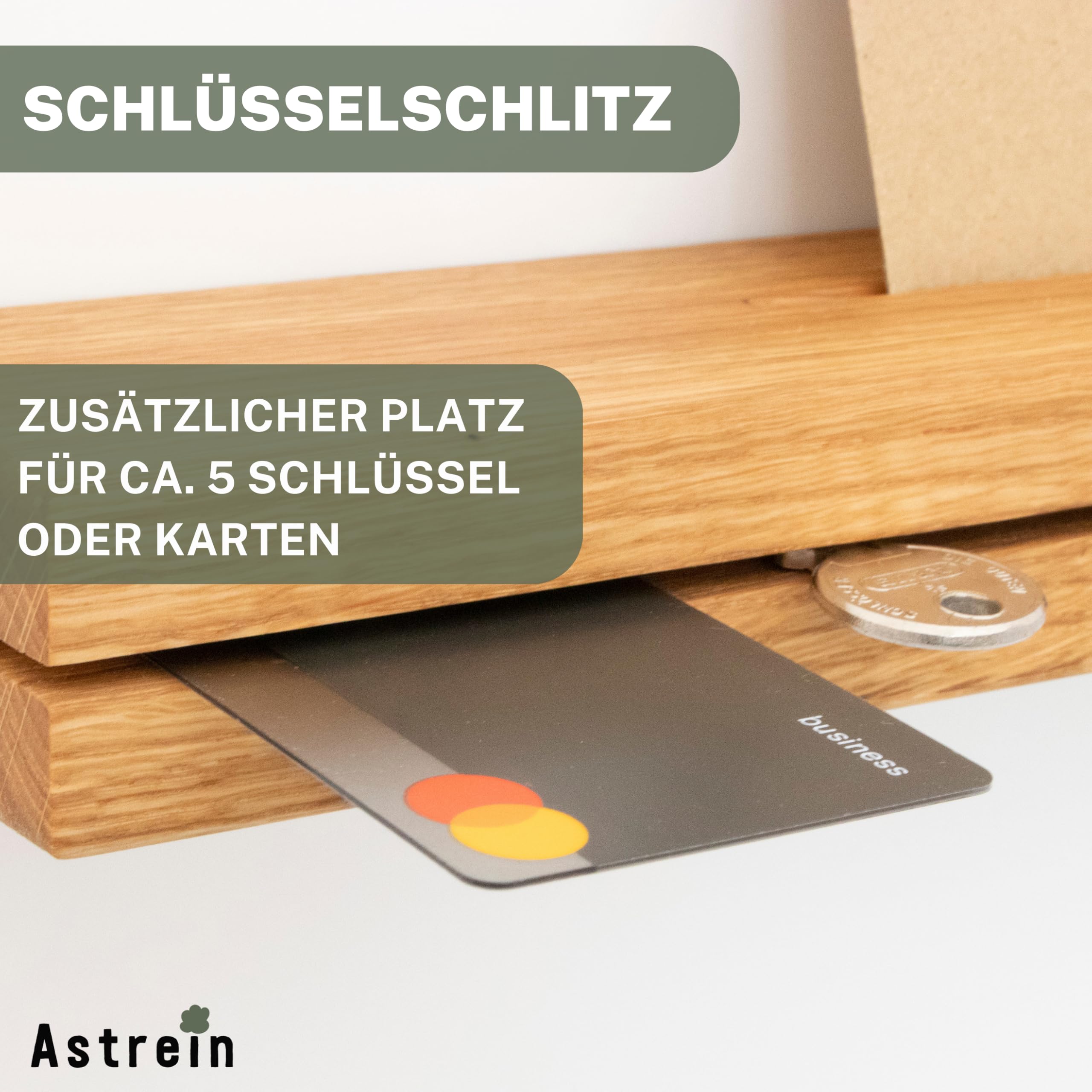 Astrein® | Schlüsselbrett Eiche | Magnetischer Schlüsselhalter aus Massivholz mit Ablage | Wandmontage | Starkes Magnetboard für Schlüssel & Karten – 30 cm