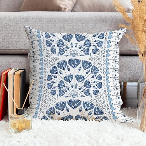 Miniatura 4 de ArogGeld Funda de almohada geométrica azul y blanca con diseño de flor de lirio, ginkgo biloba, fundas de cojín decorativas chinoiserie asiática