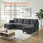 88'' U‑Shaped Sectional Sofa | 6-Seater Corduroy Sofa with 2 Convertible Ottomans for Living Room, Dark Grey