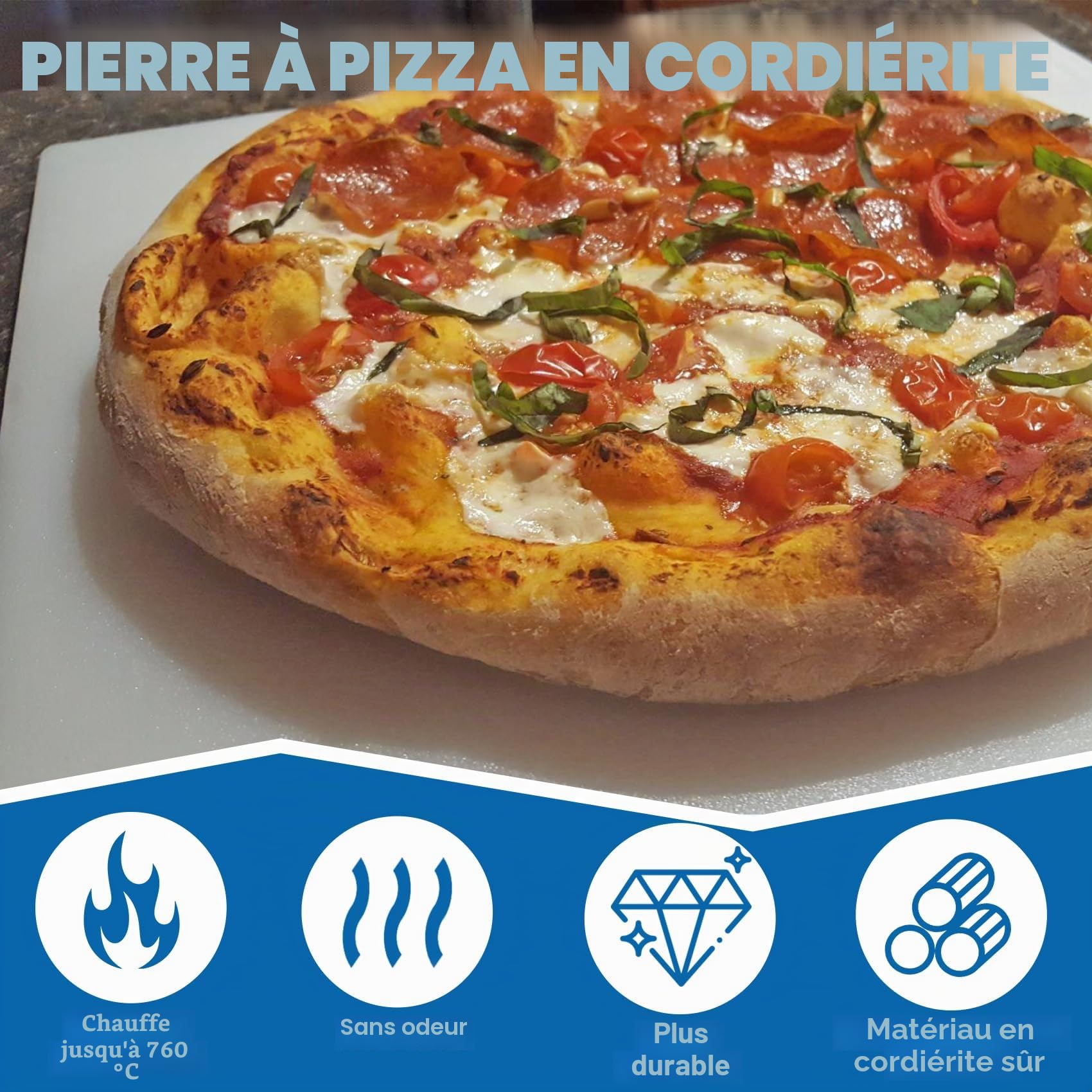 SafBbcue Pierre à pizza carrée en cordiérite : idéale pour Ooni Koda & Fyra 12, four à pizza Uuni, 33,5 x 33,5 x 1,1 cm