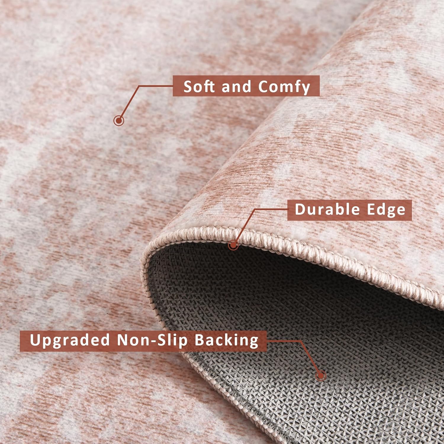 Dintszyayue Washable Rugs 5X7 Large Neutral Modern Non Slip Foldable Thin Under Dining Table Dining Room Floor Cove Dark Pink