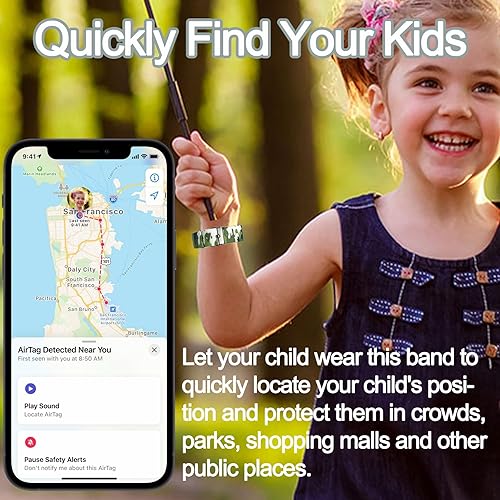 Miniatura 19 de Paquete de 4 pulseras impermeables AirTag para niños, pulsera impresa oculta para Apple AirTag, soporte de silicona AirTag para rastreador