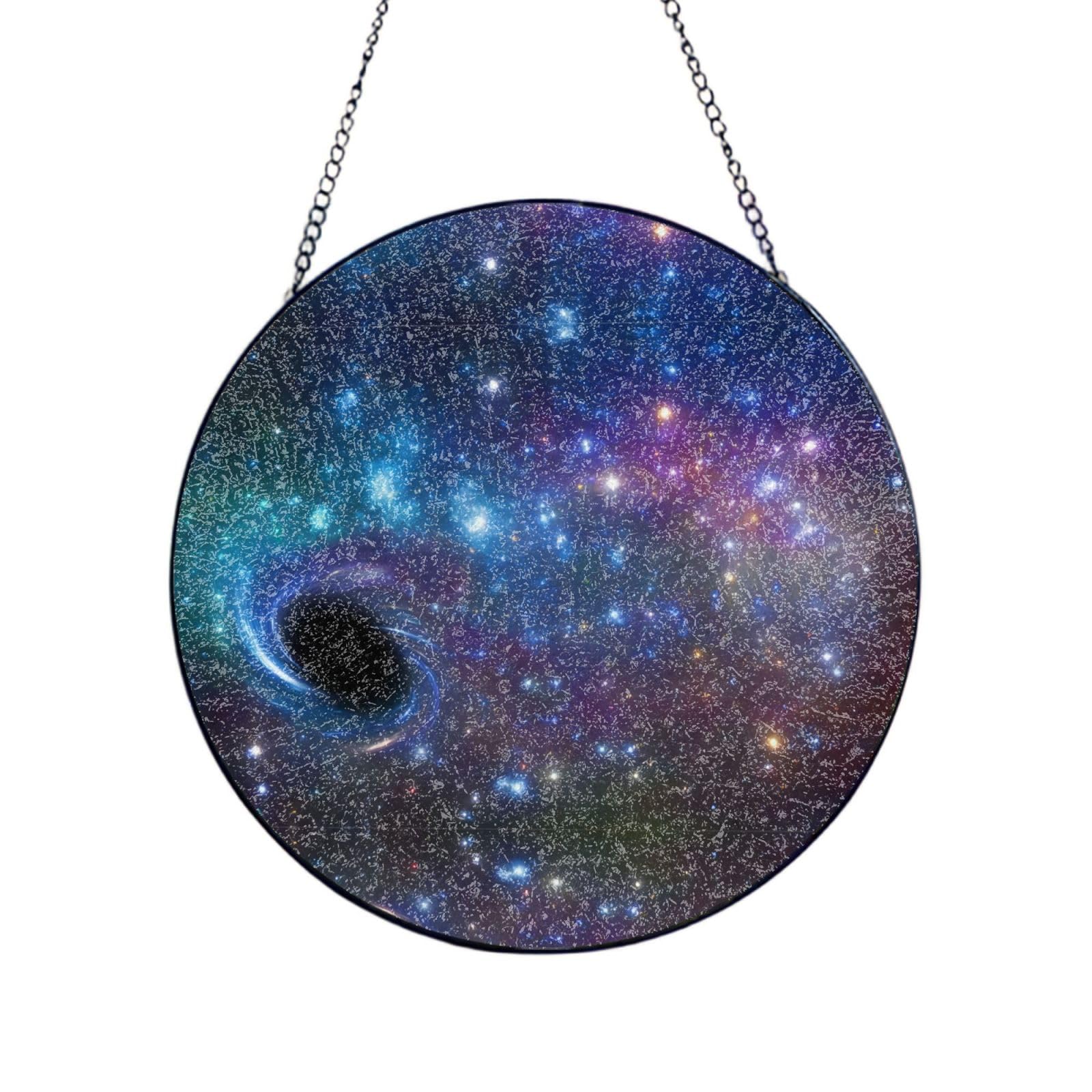 Phayah Galaxy Print Glass Window Hanging Round Suncatcher Glass Ornament Garden Wall Fence Decorations Indoor Outdoor 12in（30cm）