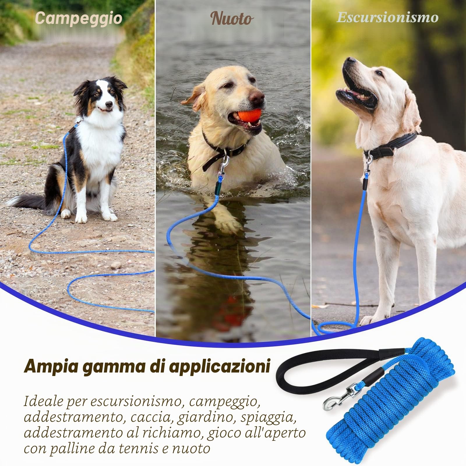 Lynxking - Guinzaglio a scacchi lungo per cani, con comoda maniglia, resistente, per cani di taglia piccola, media e grande (9,1 m x 3/8", blu)