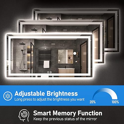 Miniatura 4 de Espejo LED para baño de 40 x 24 pulgadas, retroiluminado + espejo de tocador iluminado frontal con luces para pared con antiniebla, regulable