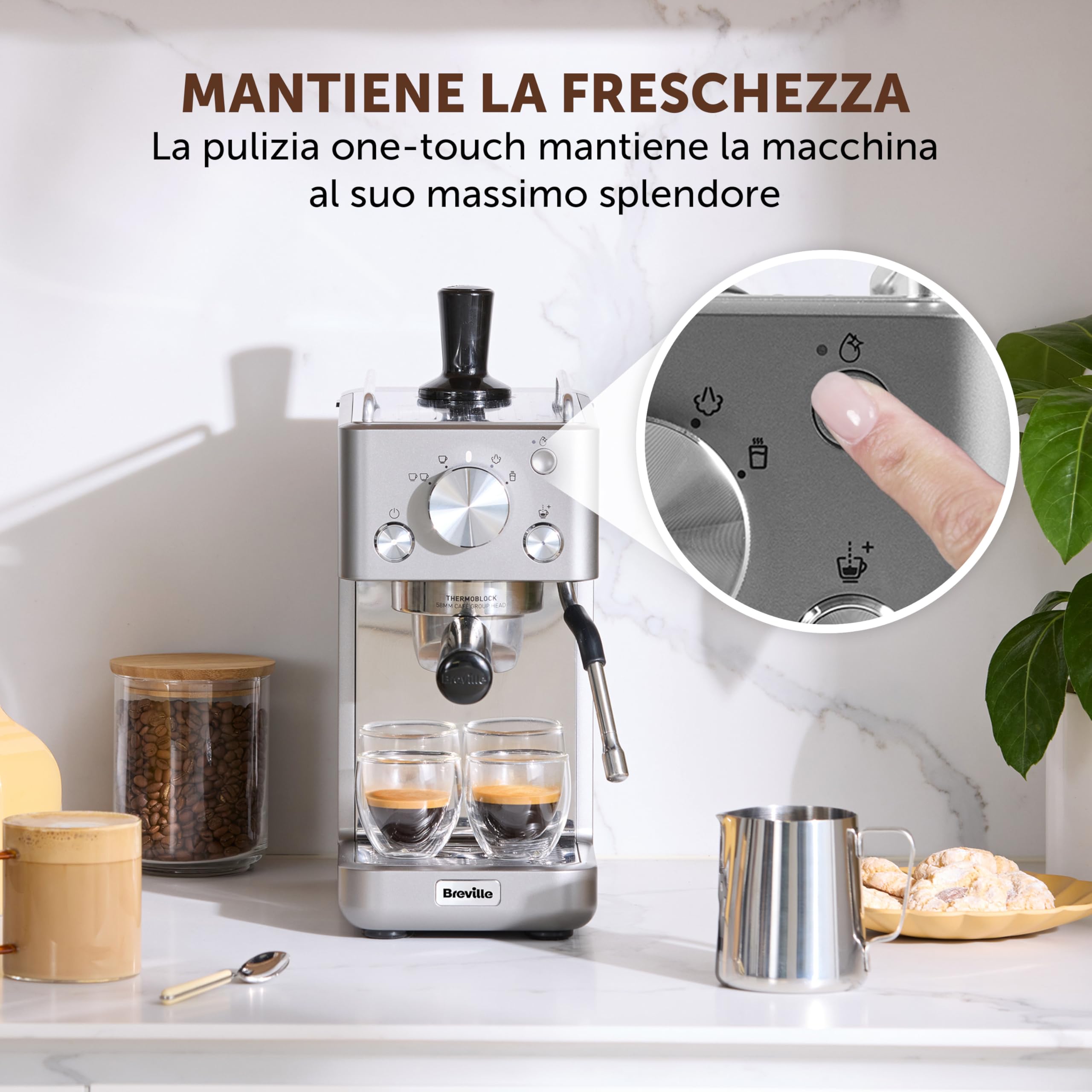 Breville Barista Slimline Macchina per espresso | IMontalatte integrato | Macchina da caffè compatta per cappuccini, latte macchiato e altro | Pompa da 15 bar | Argento [VCF185X]