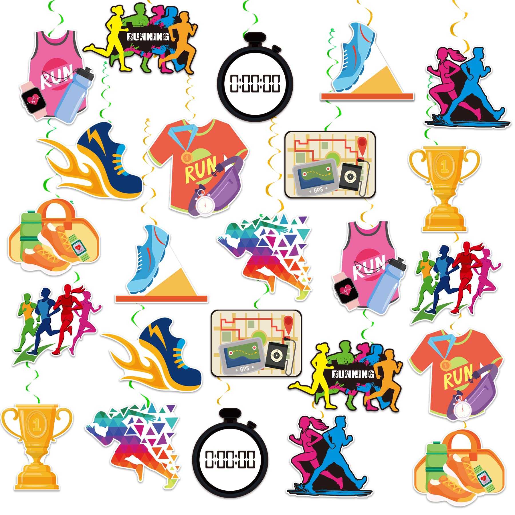 24 Pack Running Hanging Swirls Running Spirals Running Hanging Decorations Ceiling Decor for Sports Fitness Birthday Party Decorations Running Party