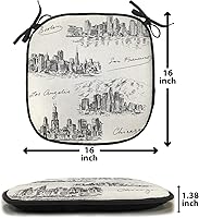 Vista 6 de Lunarable USA Chair Cushion Pad, American Cities Skylines Metropolis Architecture Sketch Style Hand Drawn Art Print, Seat Padding for Kitchen &