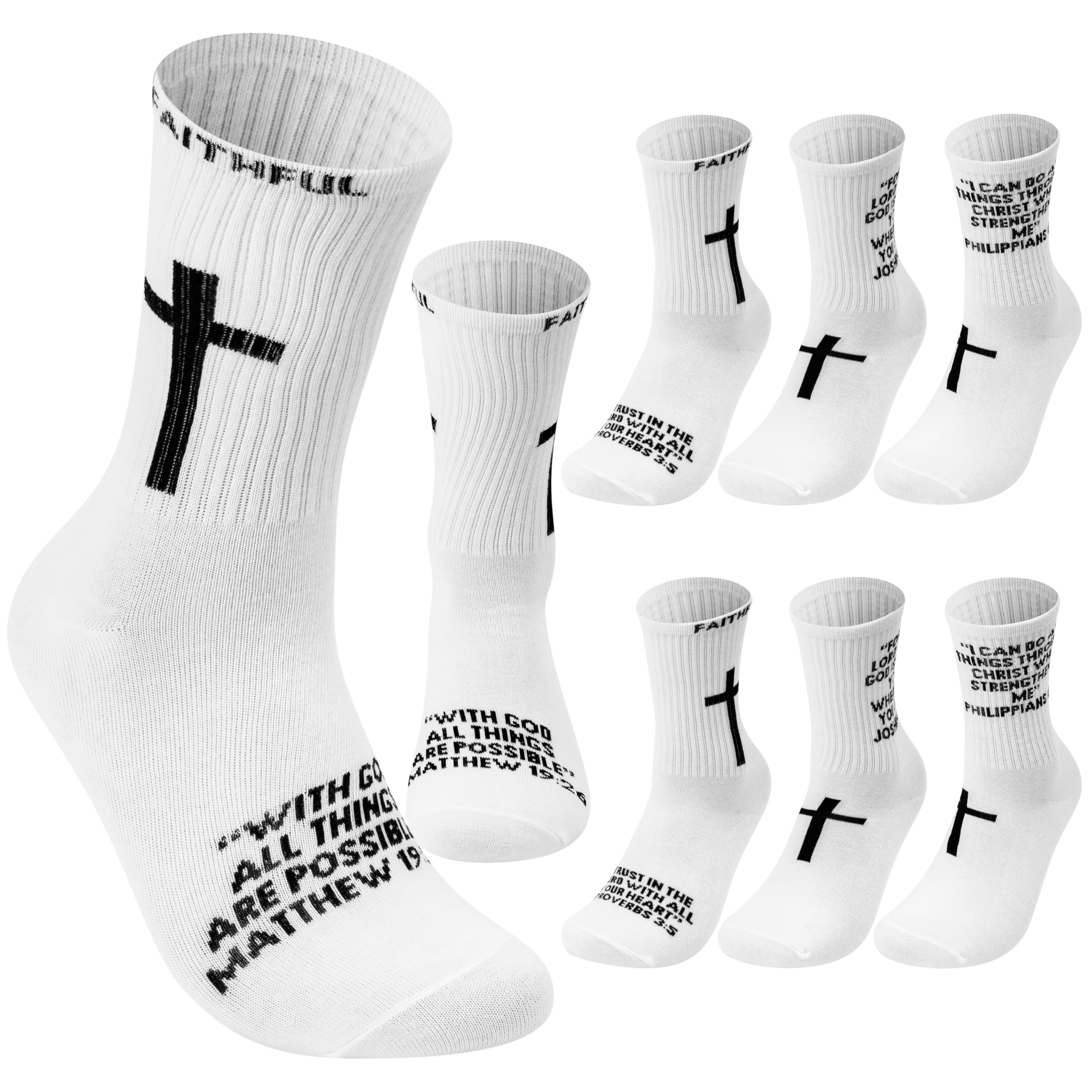 R HORSE Lot de 8 paires de chaussettes de football religieuses pour homme et femme, chaussettes de football antidérapantes en coton avec verset de la Bible, cadeaux de sport pour jeunes papas, cadeaux
