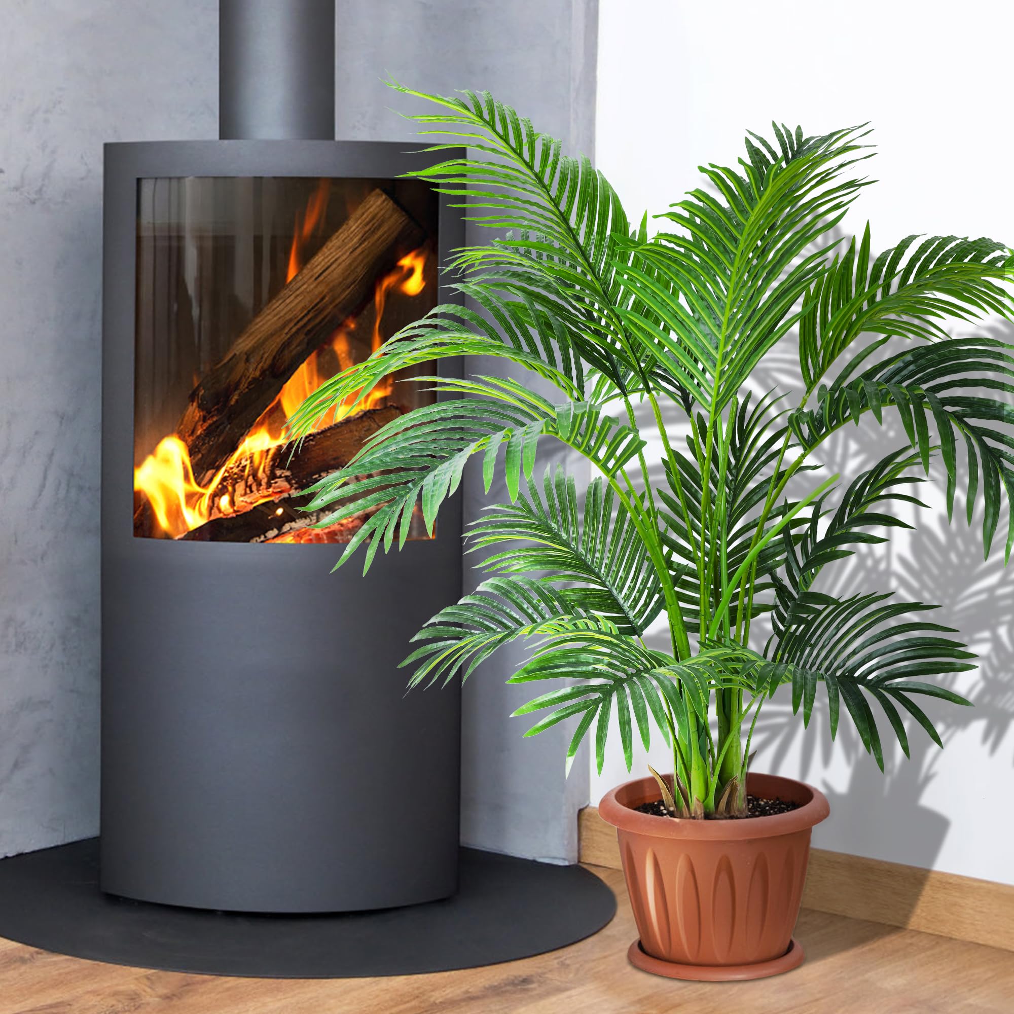 3ft artificial areca palm tree plant, 47in fake cane palm silk tree indoor outdoor, dypsis lutescens, realistic faux silk plants for office home garden decoration, lifelike modern decor