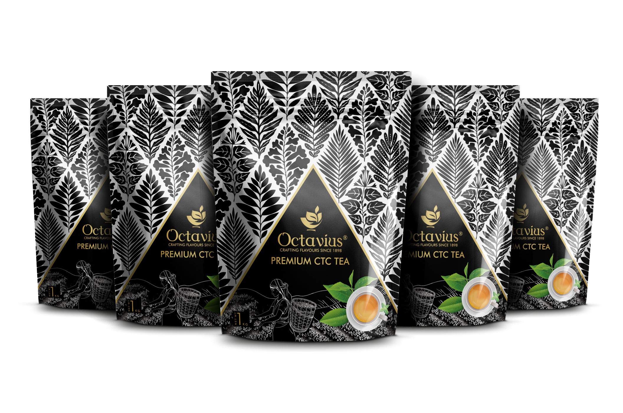 Octavius | Premium Assam Tea - 1Kg (Pack of 5) | Extra Strong Assam Tea | Black Tea | Kadak Chai Patti | Loose Tea | Strong Chai | Tea Powder | Chai Patti | Taza Tea | Garden Fresh Tea | Tea 5 Kg