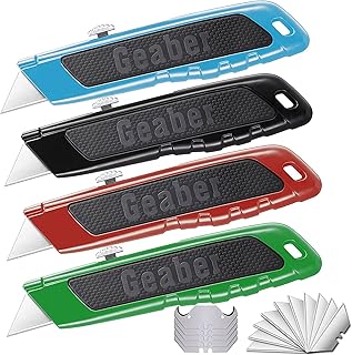 Geaber Box Cutter, 4-Pack Aluminum Shell Retractable Utility Knife for Heavy Duty Purpose, SK5 Sharp Blade, Rubbery Handl...