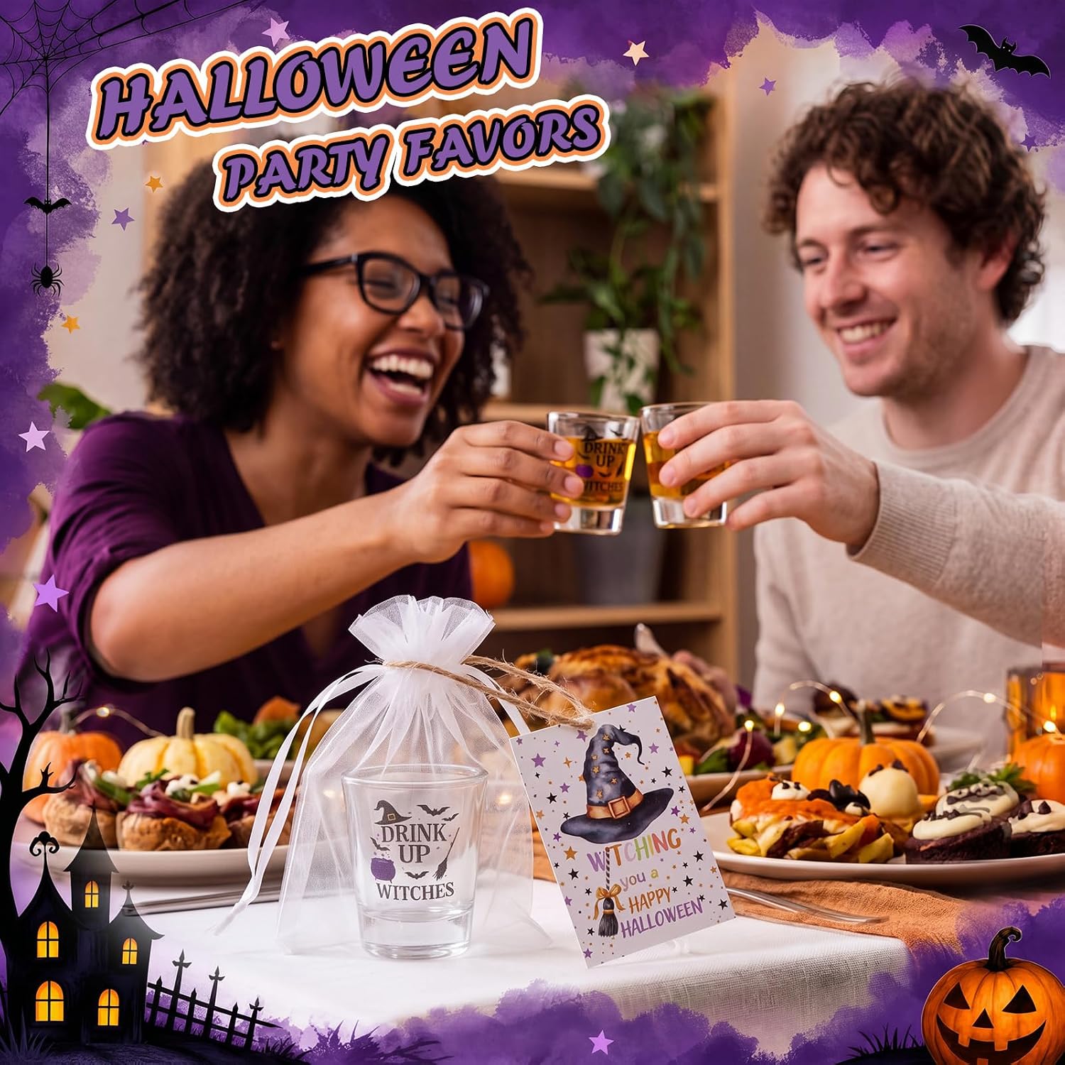 Teenyyou 12 Set Halloween Shot Glasses 1.8 oz, Witch Party Favor Set