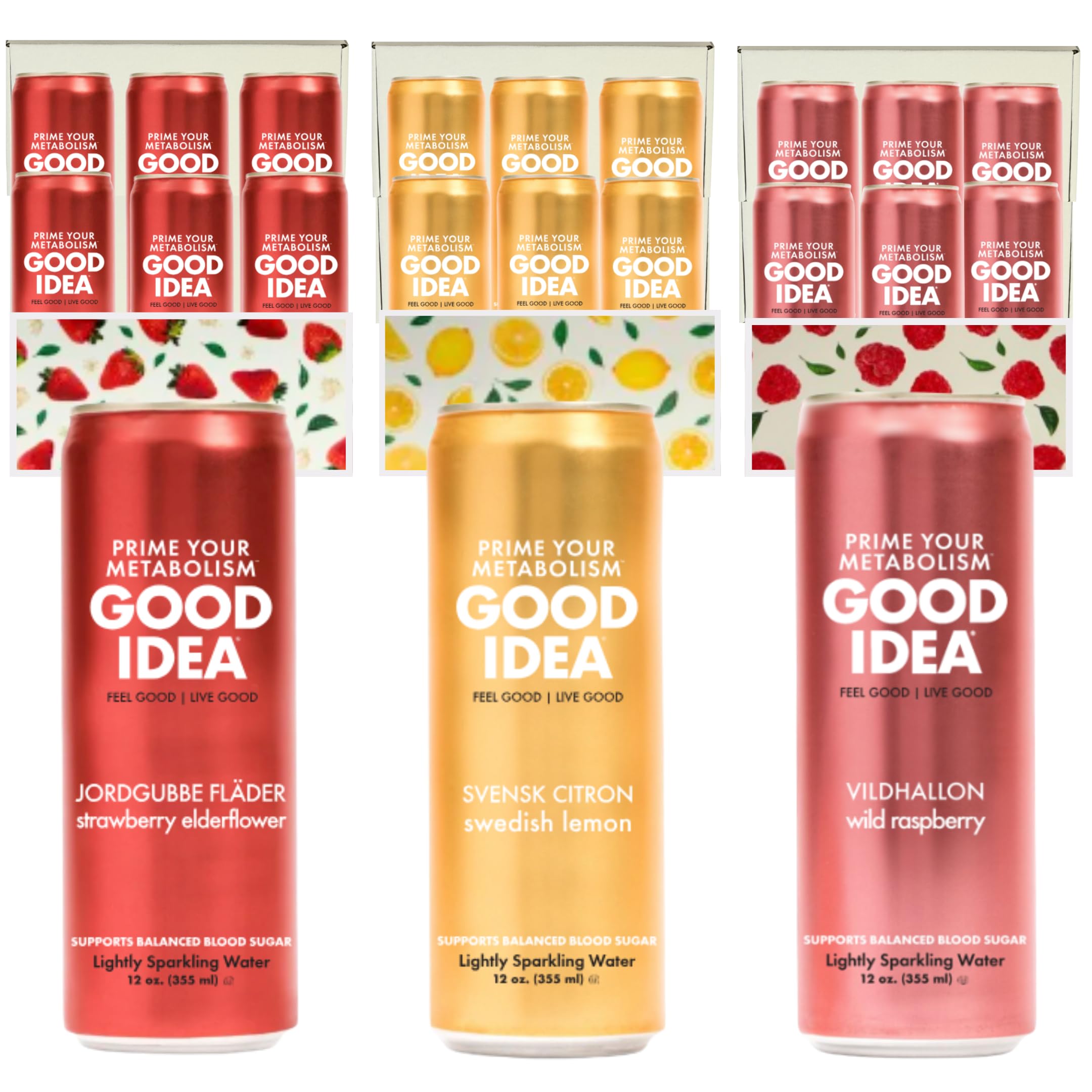 Good Idea GOOD IDEA - Functional Sparkling Water - 3 Flavors - Primes Metabolism, Balances Blood Sugar - Caffeine Free, Vegan, Keto Friendly, Non GMO, Gluten Free, Kosher - Variety Pack Bund