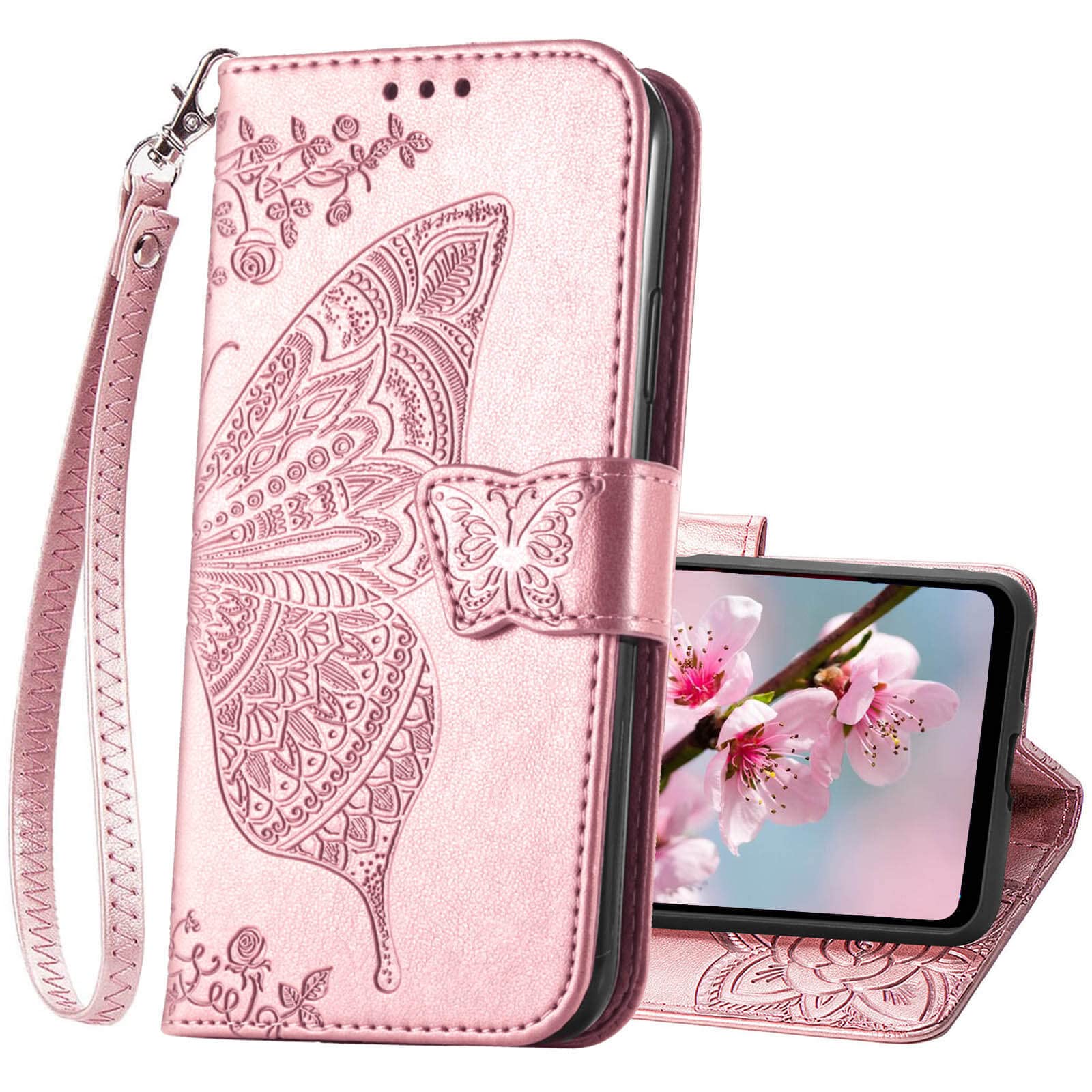 KRHGEIK for Motorola Moto G Stylus 5G 2023 Case Wallet,Women Flip Cover with Butterfly Emboss PU Leather Stand Card Slots Wrist Strap Protective Phone
