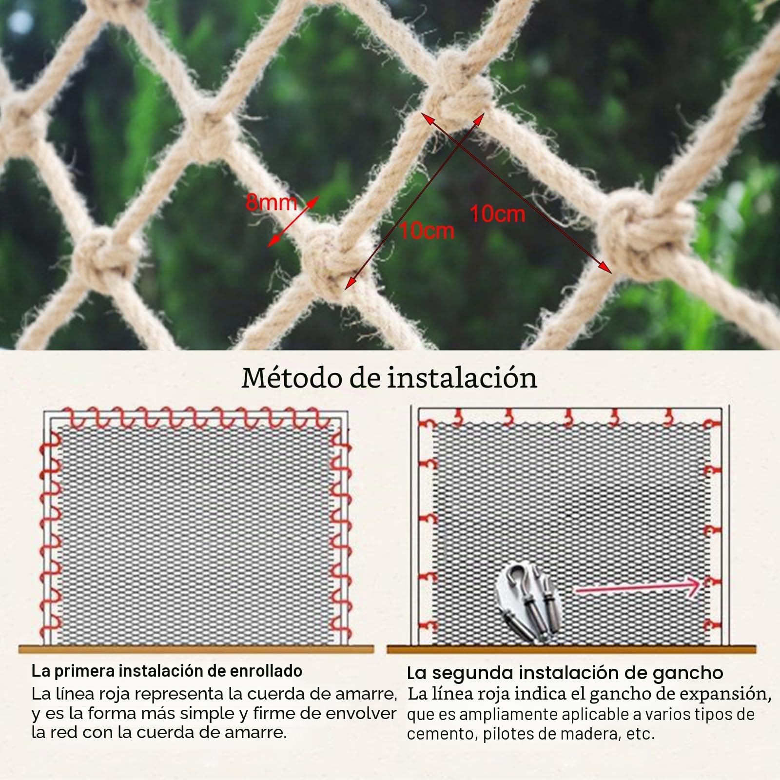 Red de Cuerda de Cáñamo Red de Seguridad Red De Escalada Al Aire Libre Red De Seguridad Decoración Valla De Seguridad Protección Decoración Resis(2 * 3m(7 * 10ft))