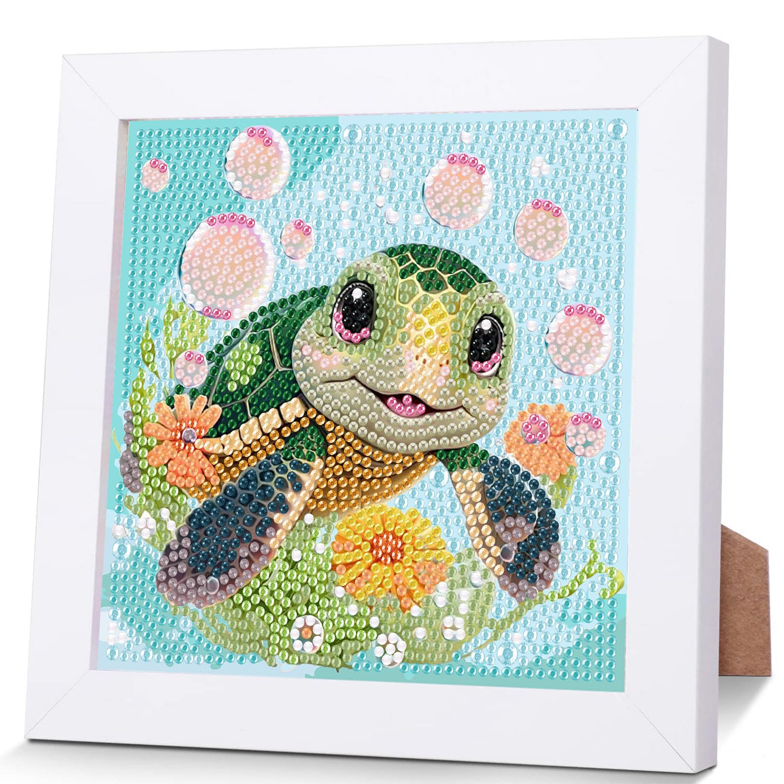 Sea Turtle Diamond Art Painting Kits for Kids with Frame, Animal Diamond Art for Kids Ages 4-8-12, Easy Kid Gem Painting Kit with Beautiful Package for Gift Home Wall Decor (7x7 inch)